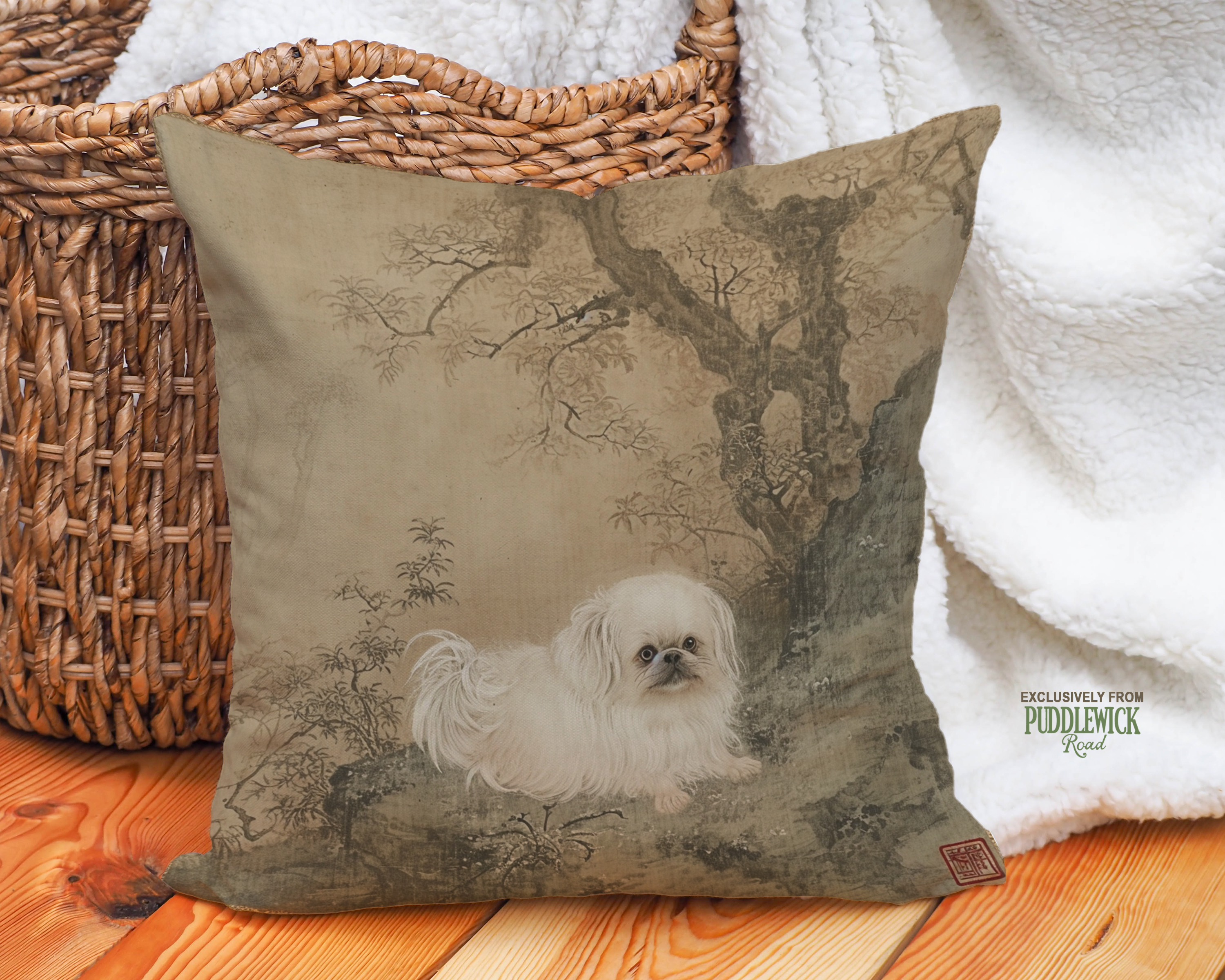 The Imperial Pekingese Throw Pillow | Elegant Asian-Inspired Dog Cushion - Darwin & Rose