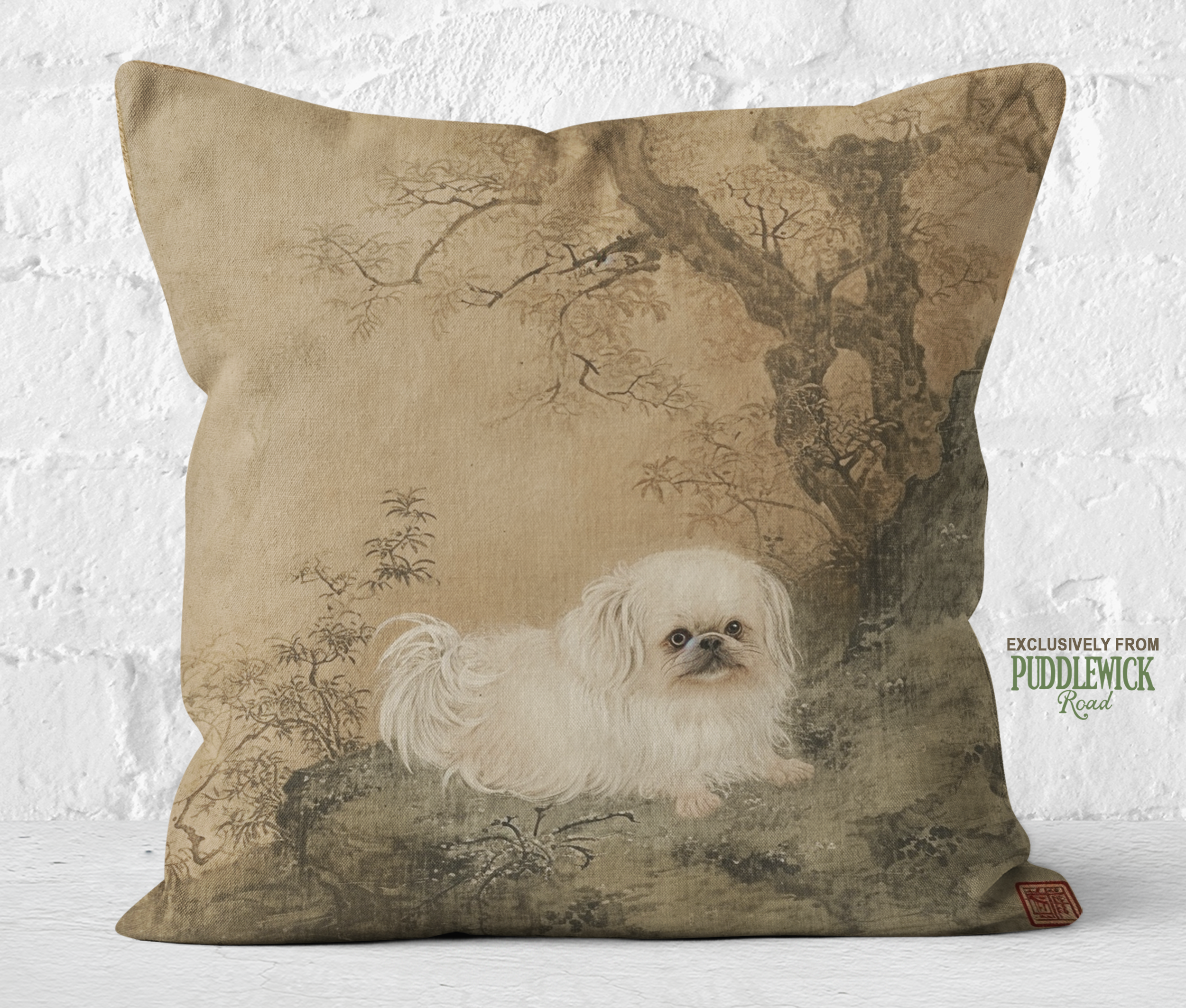 The Imperial Pekingese Throw Pillow | Elegant Asian-Inspired Dog Cushion - Darwin & Rose