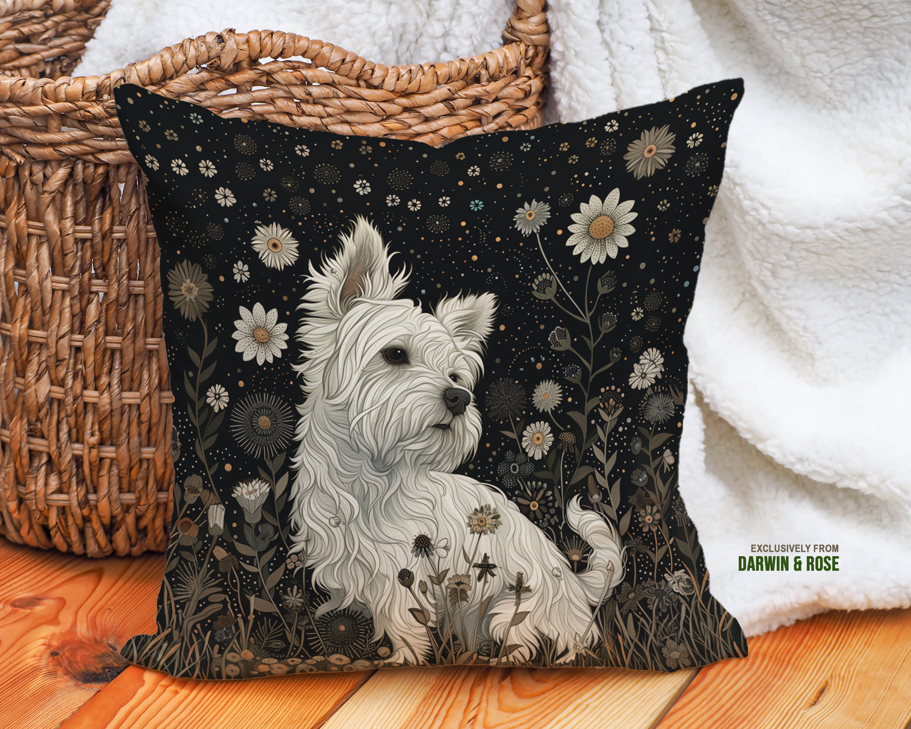 West Highland White Terrier Floral Nightscape Throw Pillow