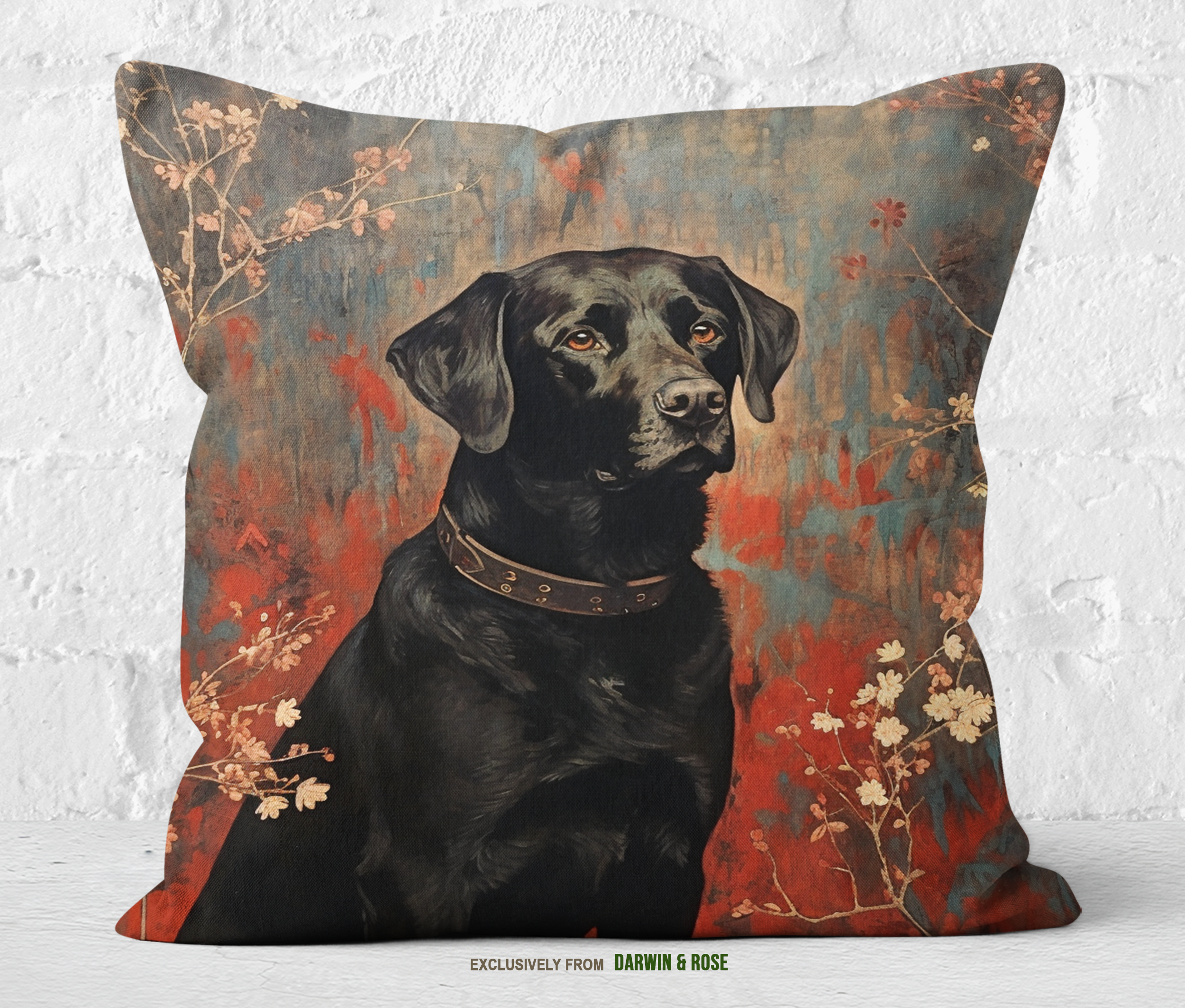 Black Labrador Retriever Floral Elegance Throw Pillow