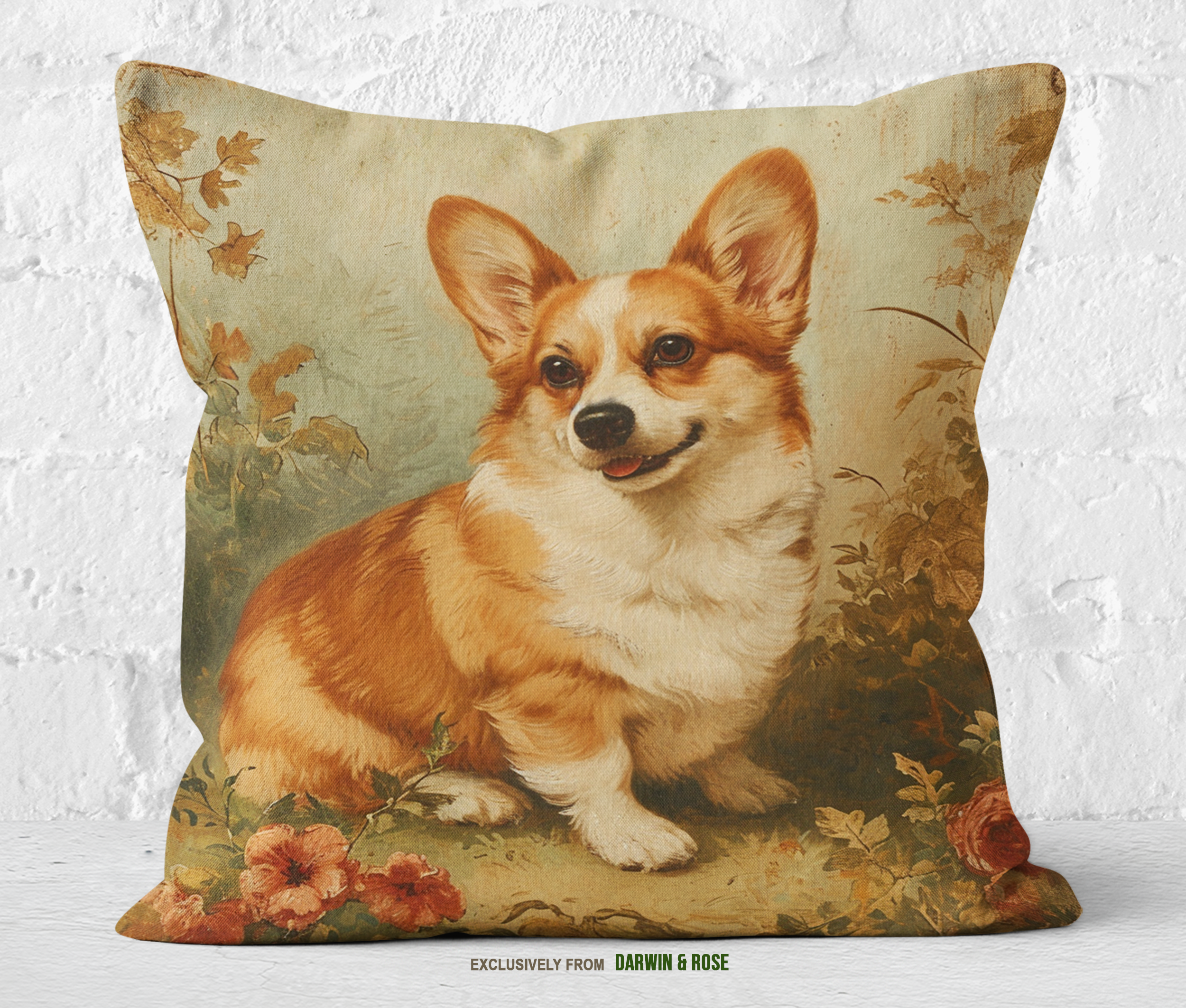 Pembroke Welsh Corgi Vintage-Inspired Throw Pillow – Farmhouse Style