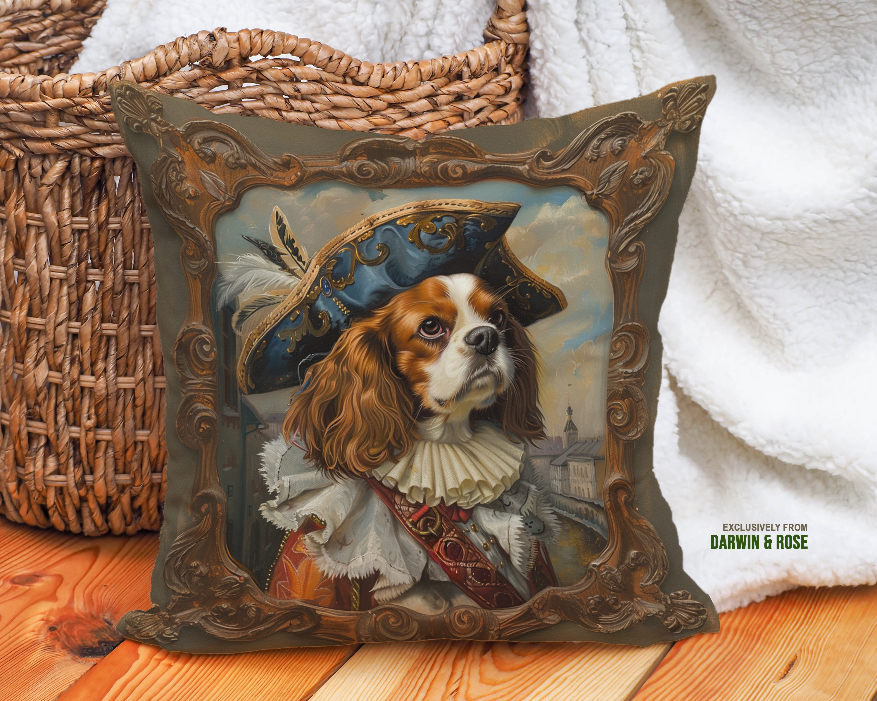 Aristocratic Cavalier King Charles Spaniel Throw Pillow – Baroque Elegance Design