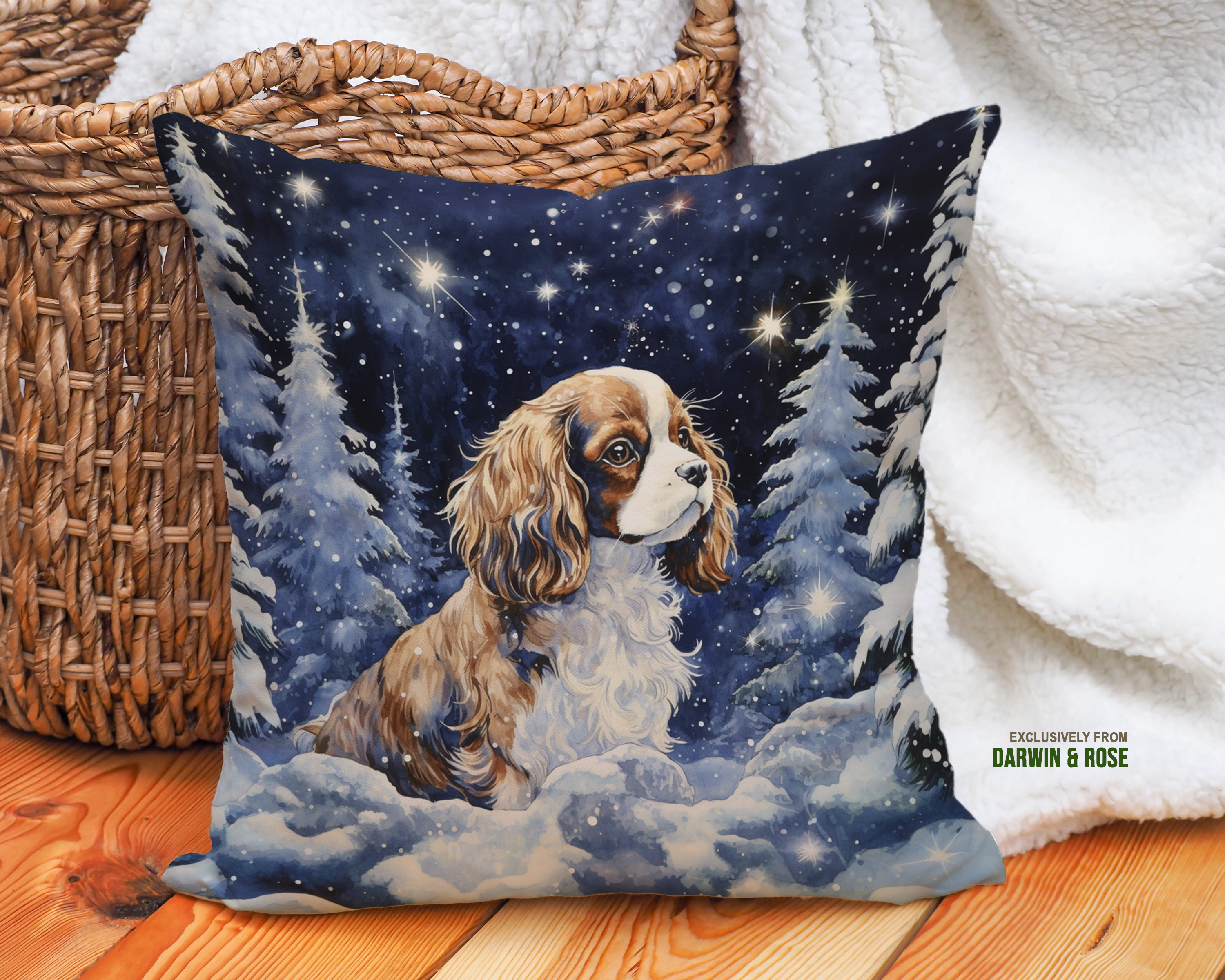 Cavalier King Charles Spaniel Winter Wonderland Pillow - Modern Holiday Décor