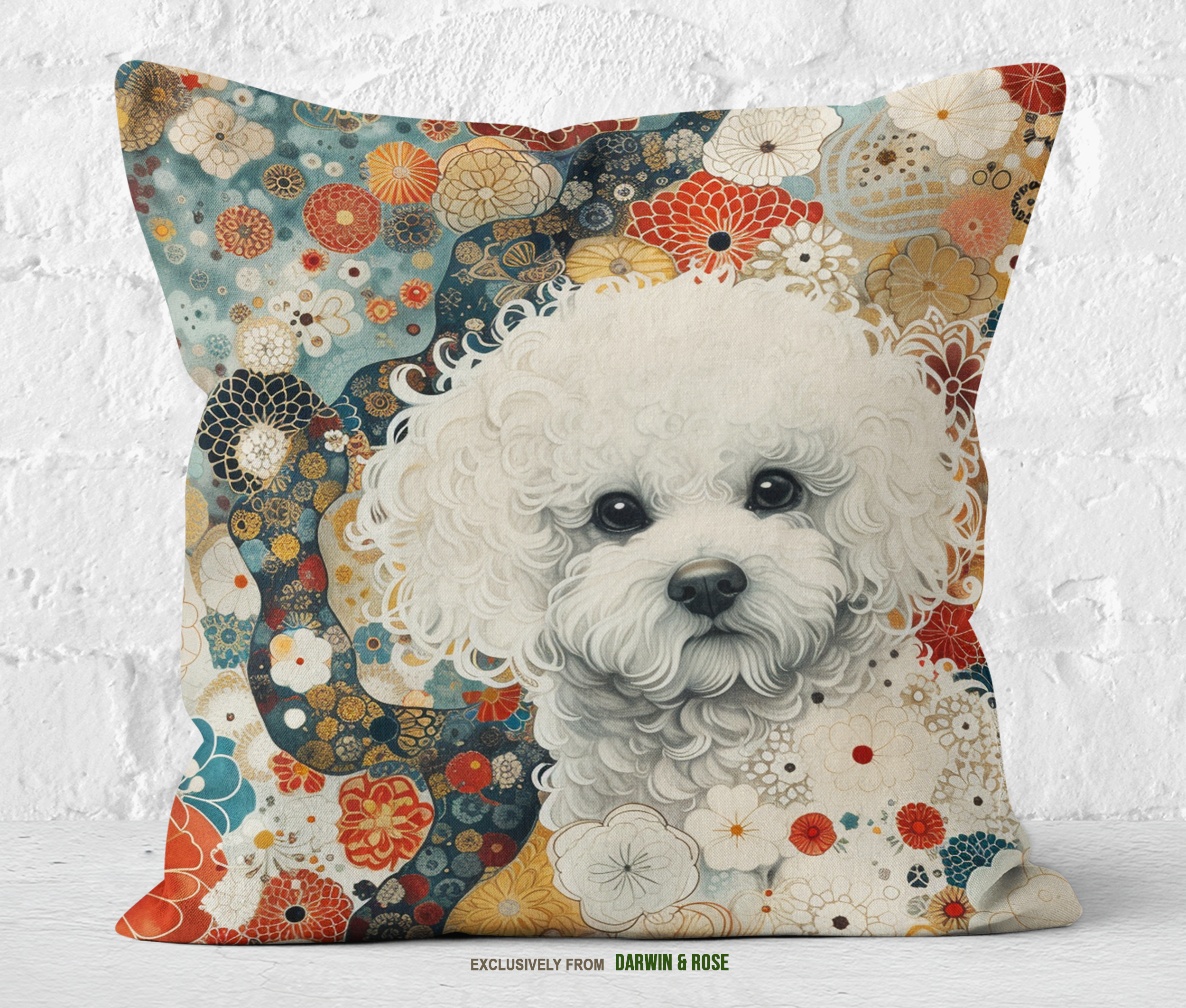 Bichon Frise Boho Bloom Throw Pillow – Vibrant Floral Design for Dog Lovers