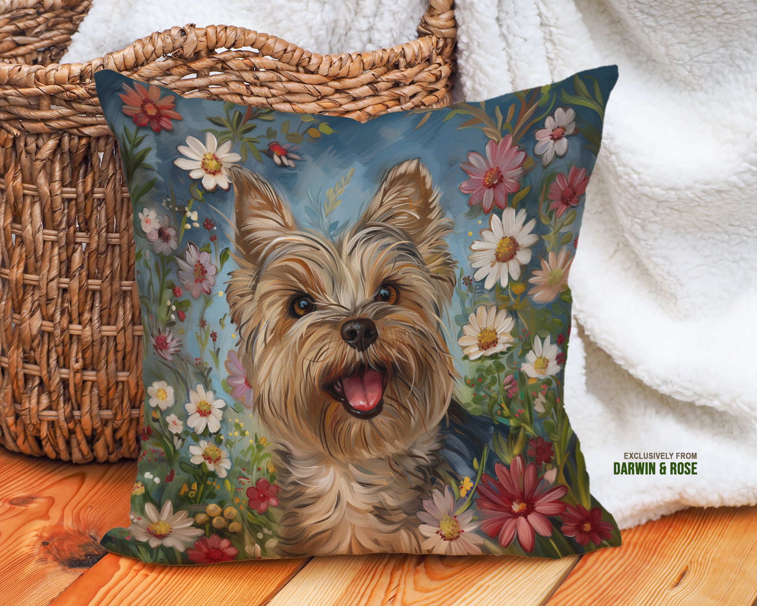 Yorkshire Terrier Floral Bliss Throw Pillow – Modern Cottage Decor