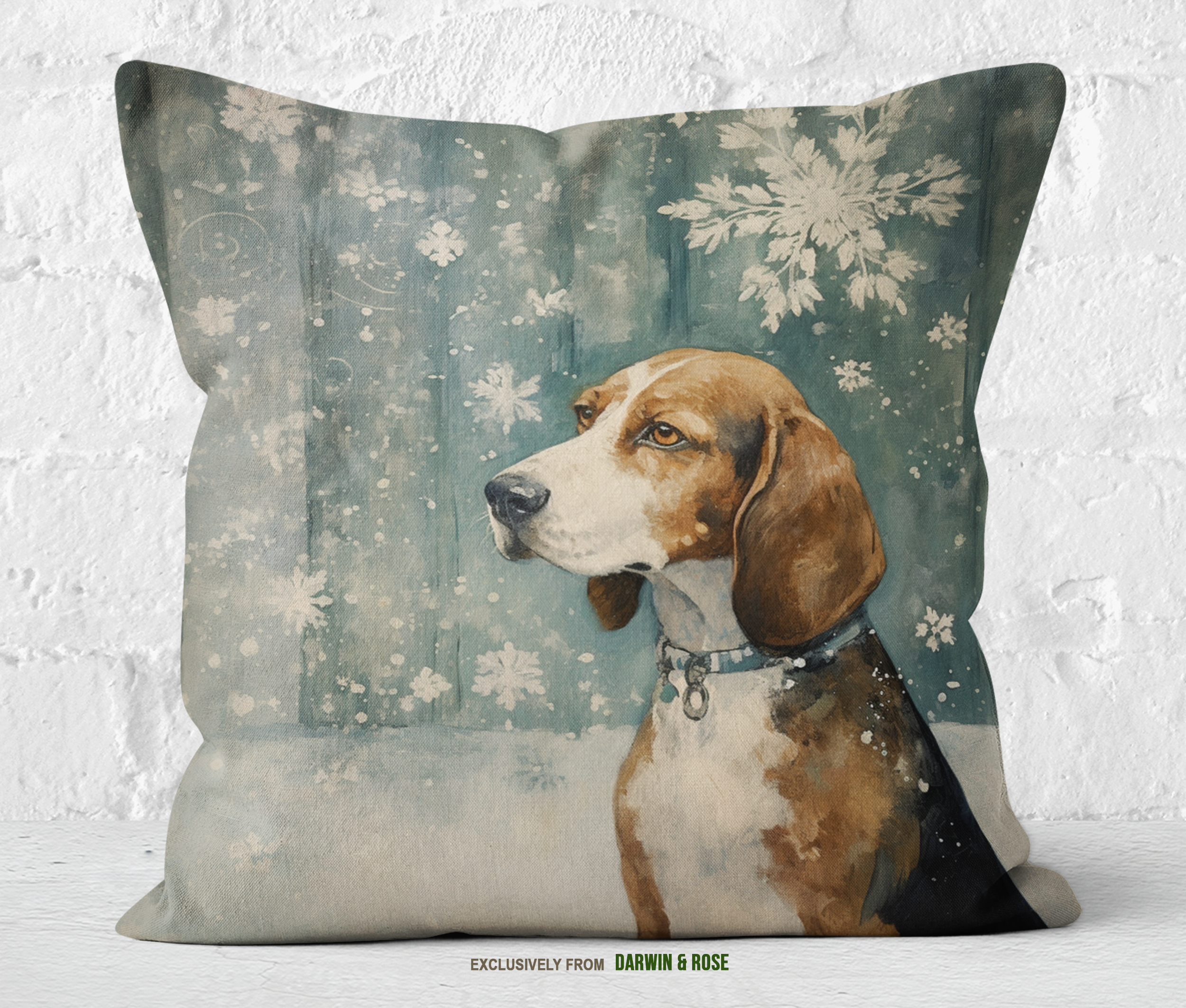 Beagle Winter Wonderland Throw Pillow – Rustic Holiday Decor