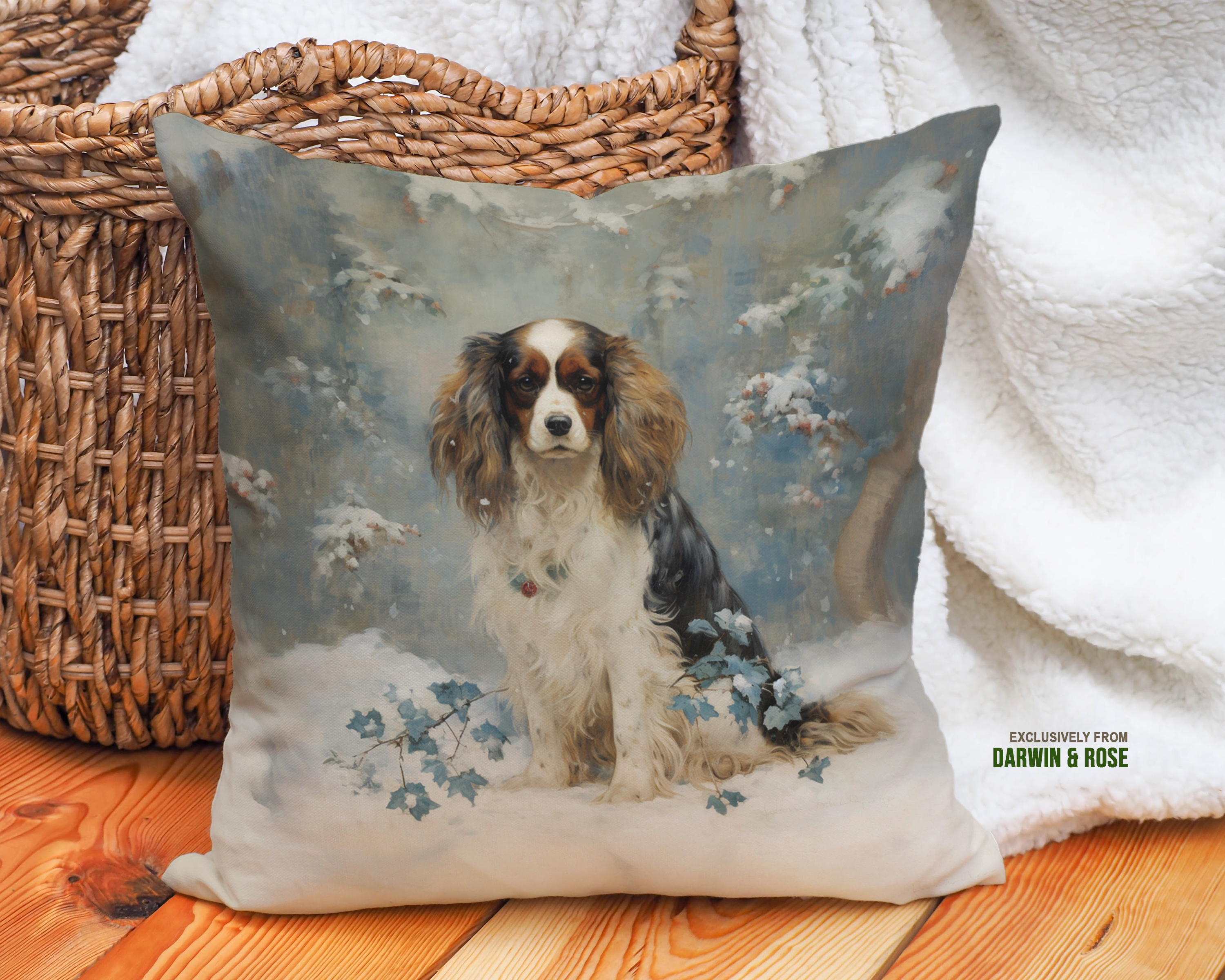 Cavalier King Charles Spaniel Winter Wonderland Throw Pillow