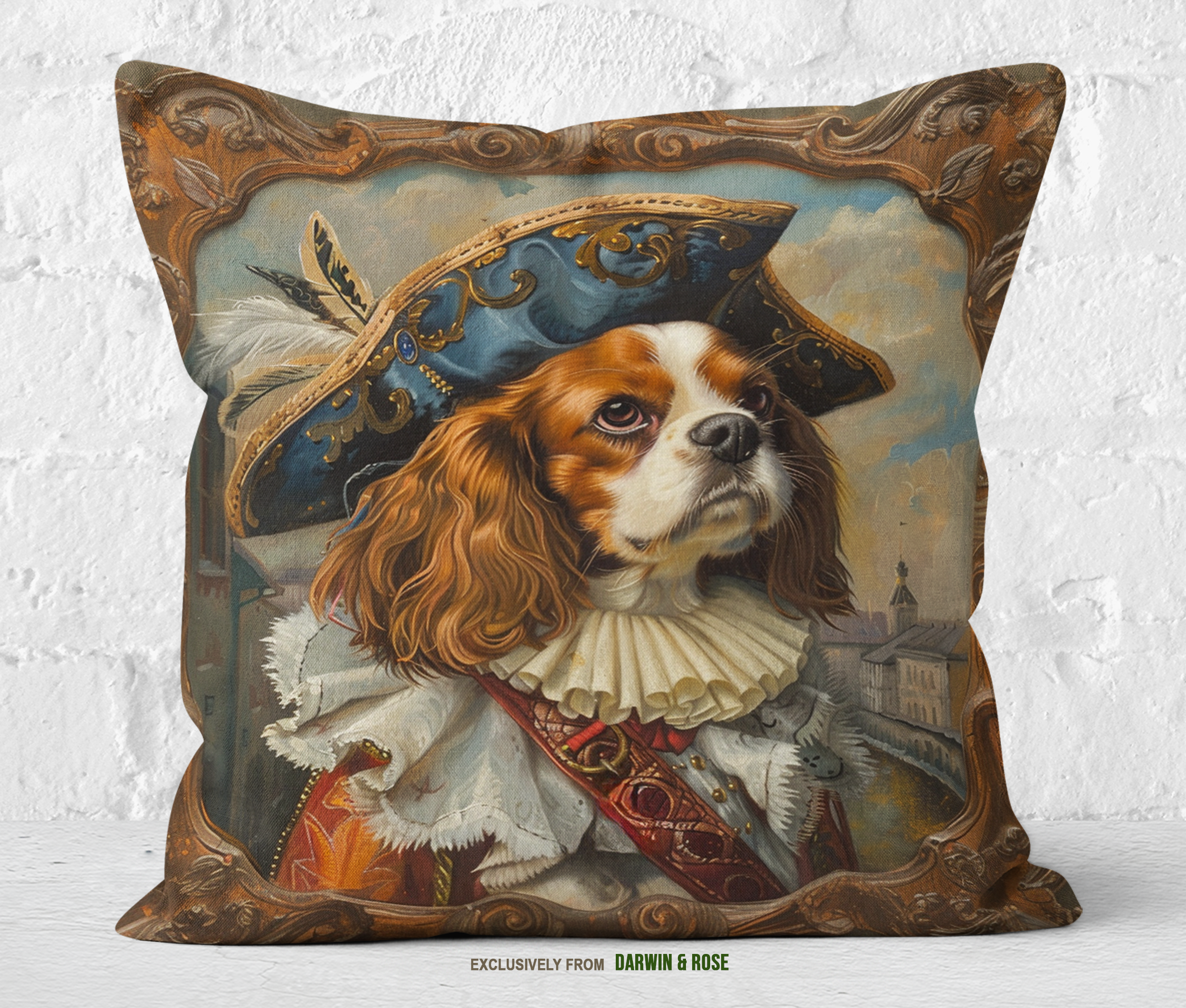 Aristocratic Cavalier King Charles Spaniel Throw Pillow – Baroque Elegance Design