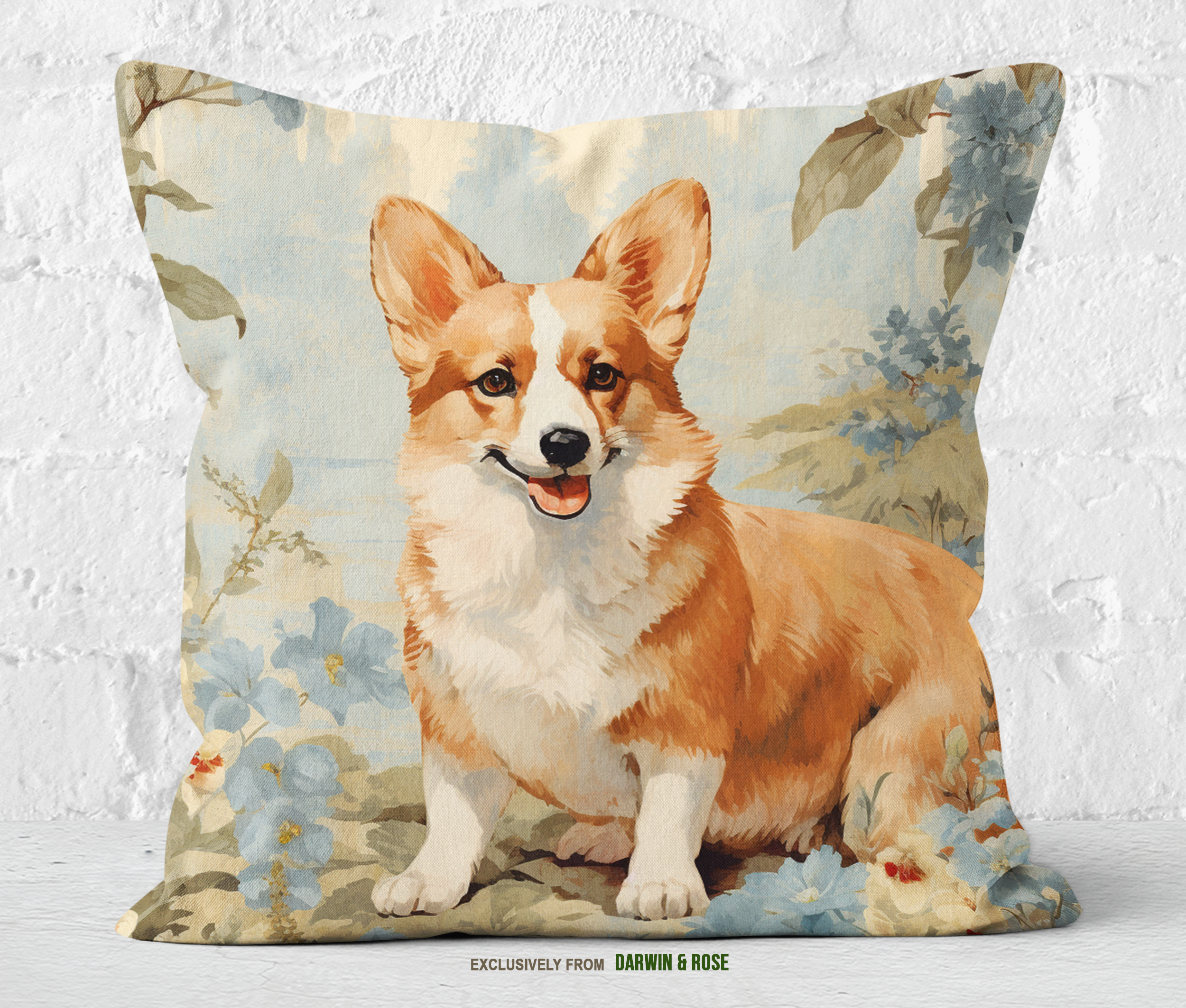 Floral Charm Pembroke Welsh Corgi Throw Pillow – Vintage Cottage Style