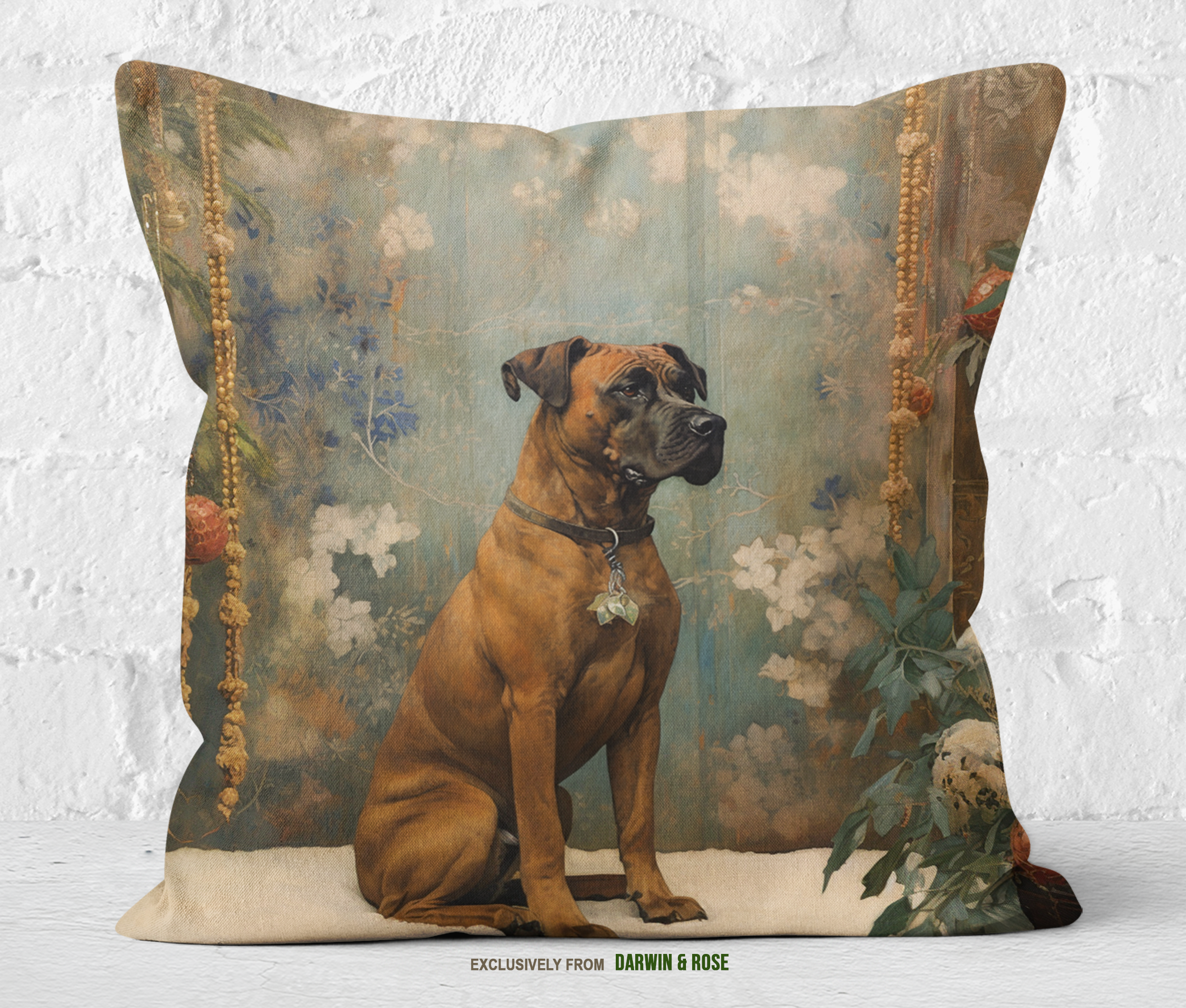 Boxer Elegance Holiday Throw Pillow – Vintage Winter Charm