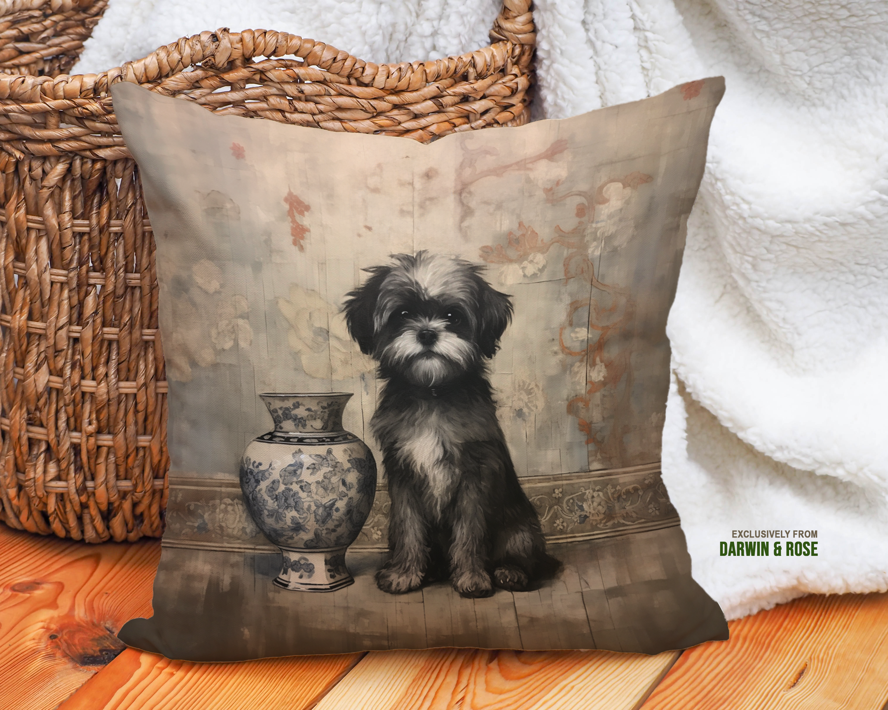Shih Tzu Elegance: Vintage-Inspired Throw Pillow for Dog Lovers