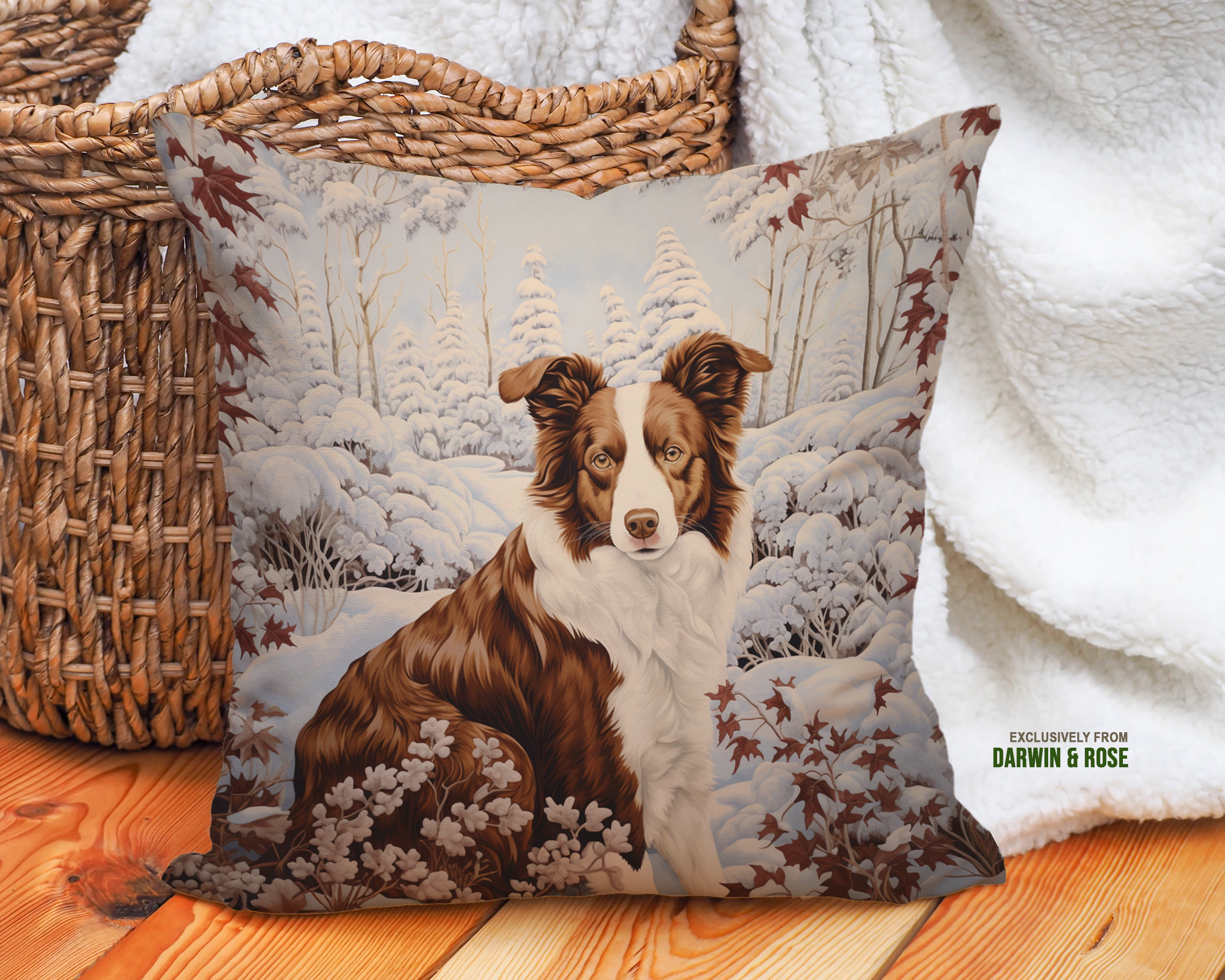 Border Collie Winter Wonderland Throw Pillow - Cozy Farmhouse Decor