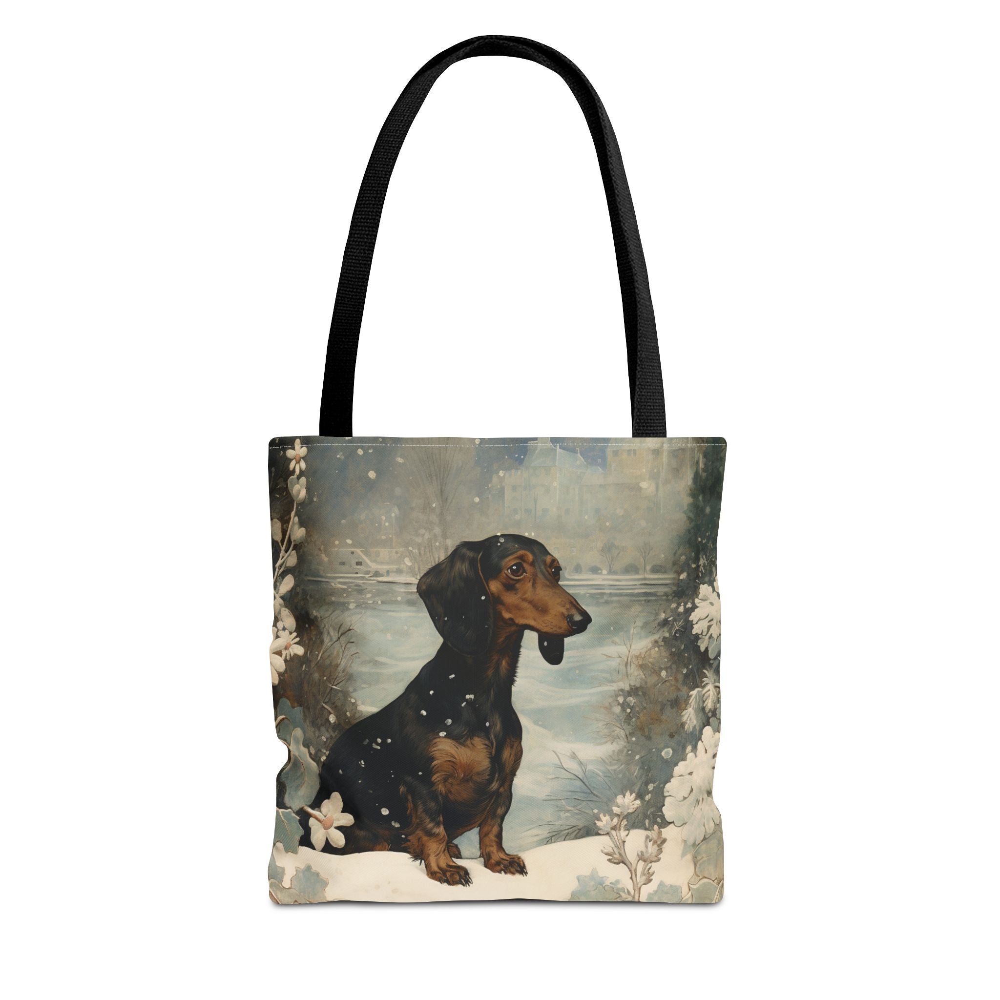 Dachshund Snowy Winter Scene Canvas Tote Bag for Dog Lovers - Darwin & Rose