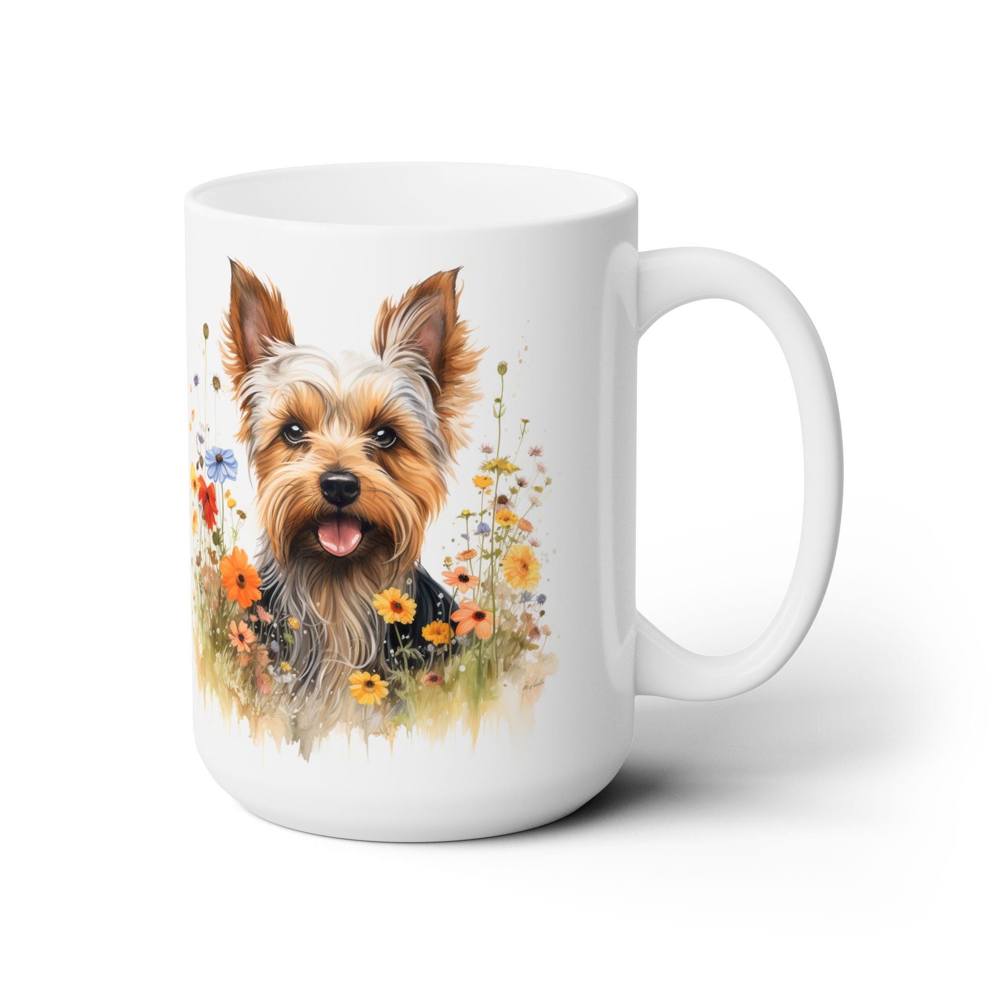 Yorkie Delight Mug - Yorkshire Terrier in Floral Meadow Design - Darwin & Rose