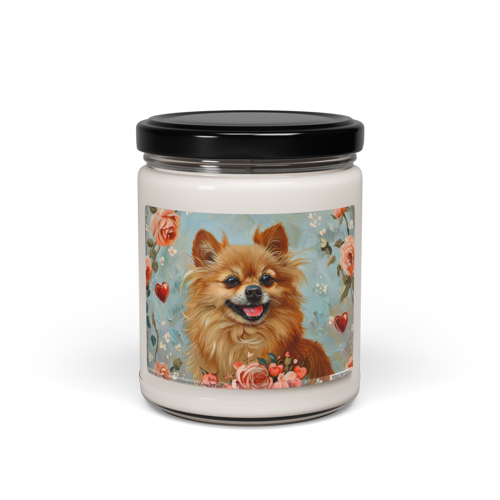 Joyful Pomeranian Soy Candle - Cute Floral Dog Lover Gift - Darwin & Rose