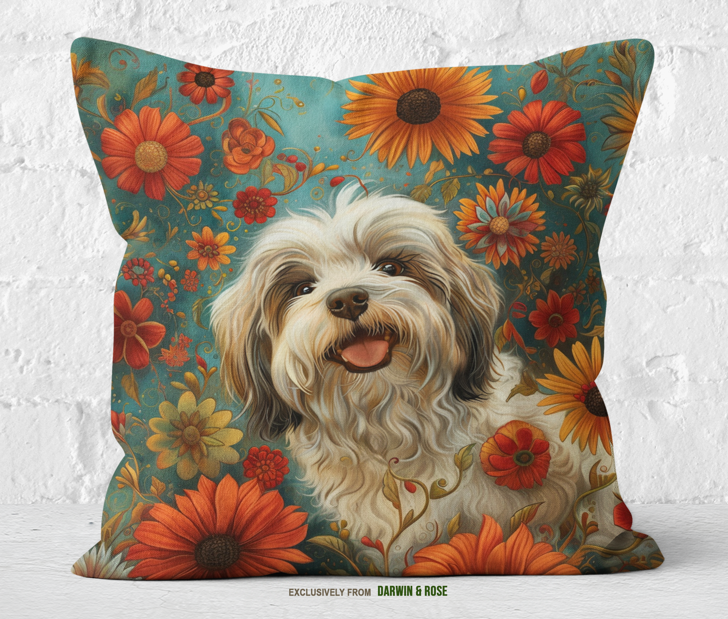 Havanese Floral Bliss Throw Pillow - Boho Chic Style Home Décor