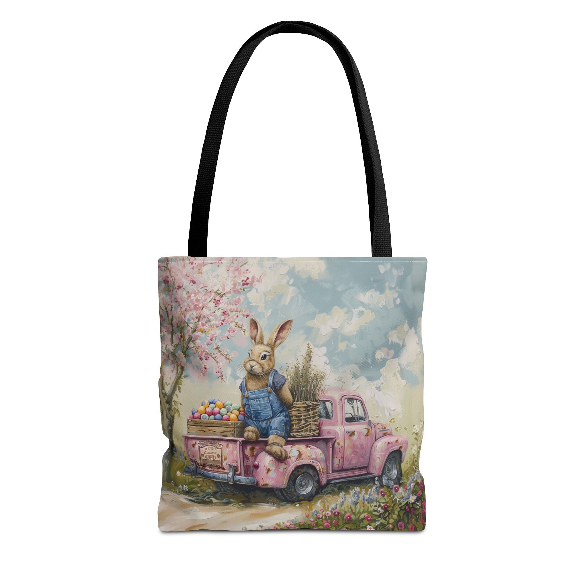 Springtime Bunny Tote Bag with Vintage Pink Truck Art - Darwin & Rose