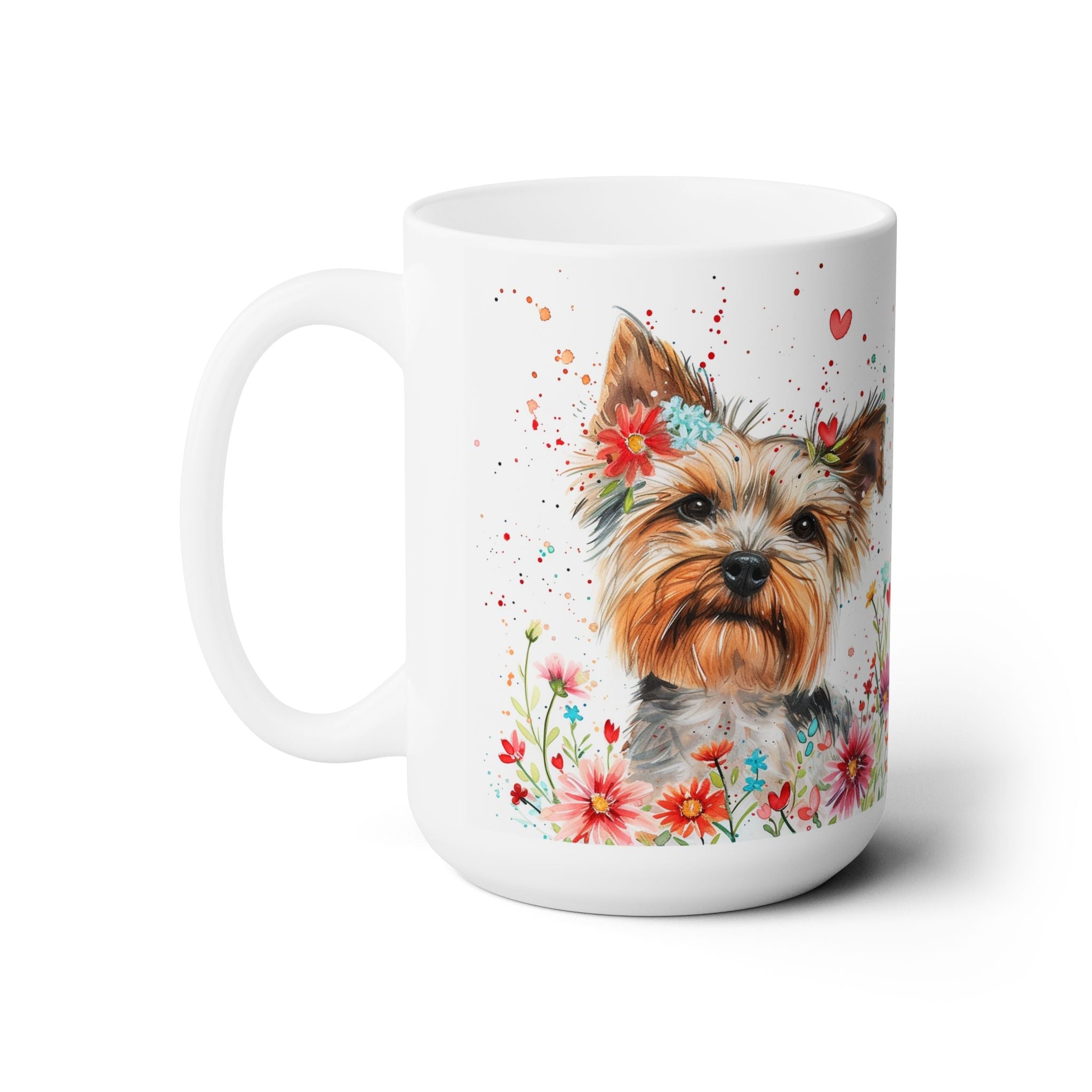 Yorkie Lover's Floral Coffee Mug - Yorkshire Terrier Artwork Gift - Darwin & Rose