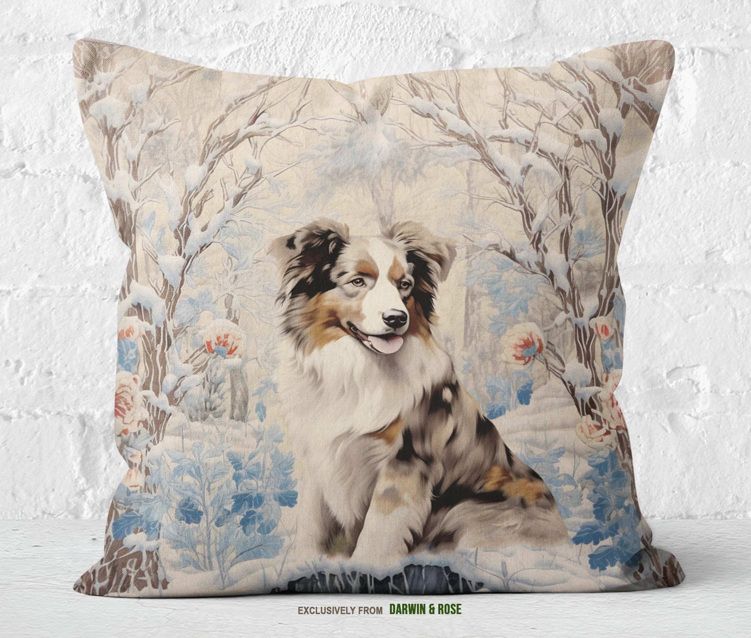 Australian Shepherd Winter Wonderland Throw Pillow