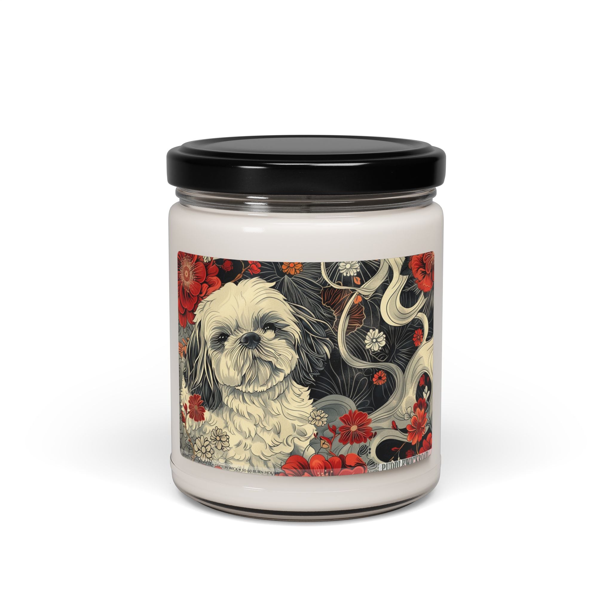 Shih Tzu Floral Art Soy Candle - Pet Lover Gift & Memorial Keepsake - Darwin & Rose