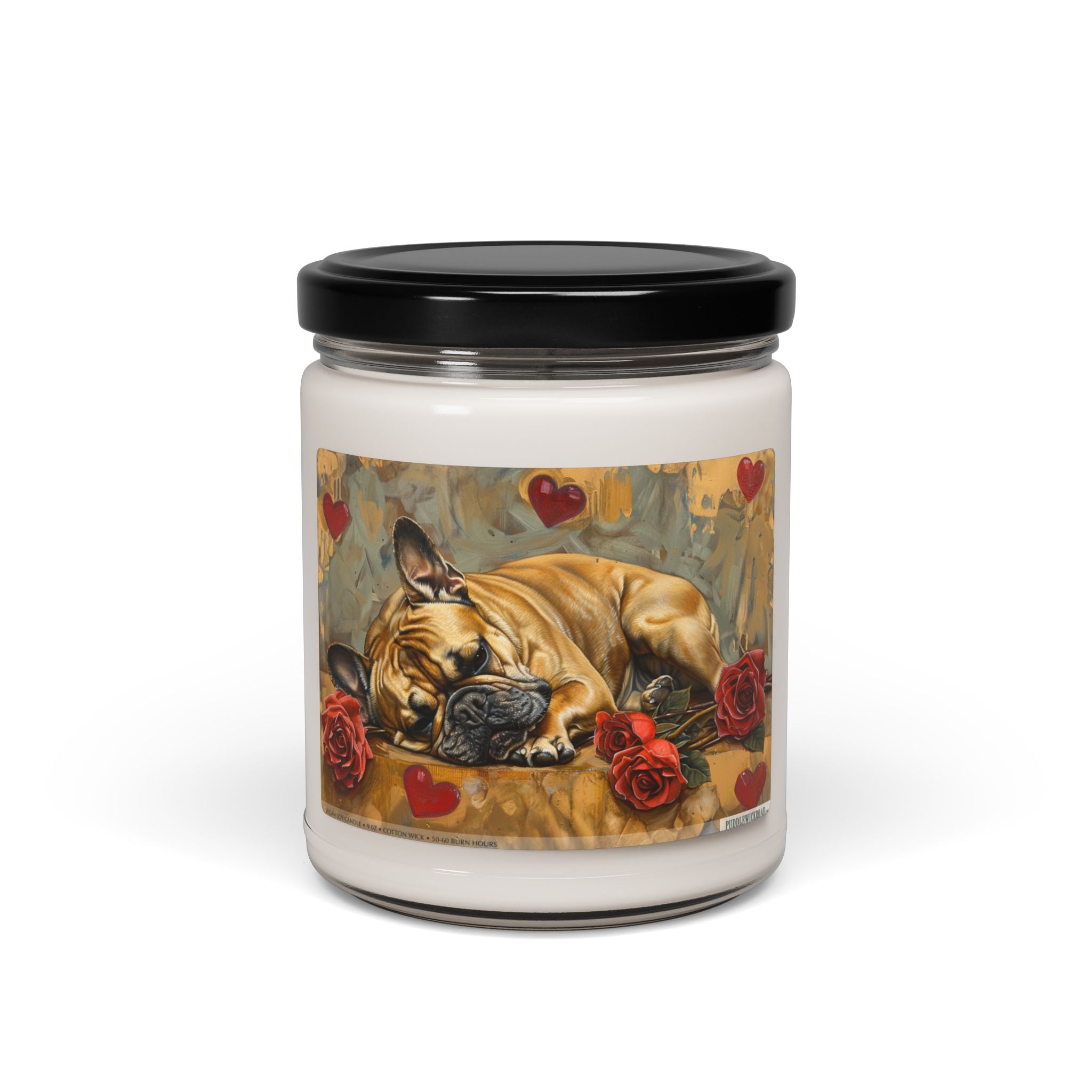 Frenchie Love Candle - Dog Lover Gift with Roses and Hearts - Darwin & Rose