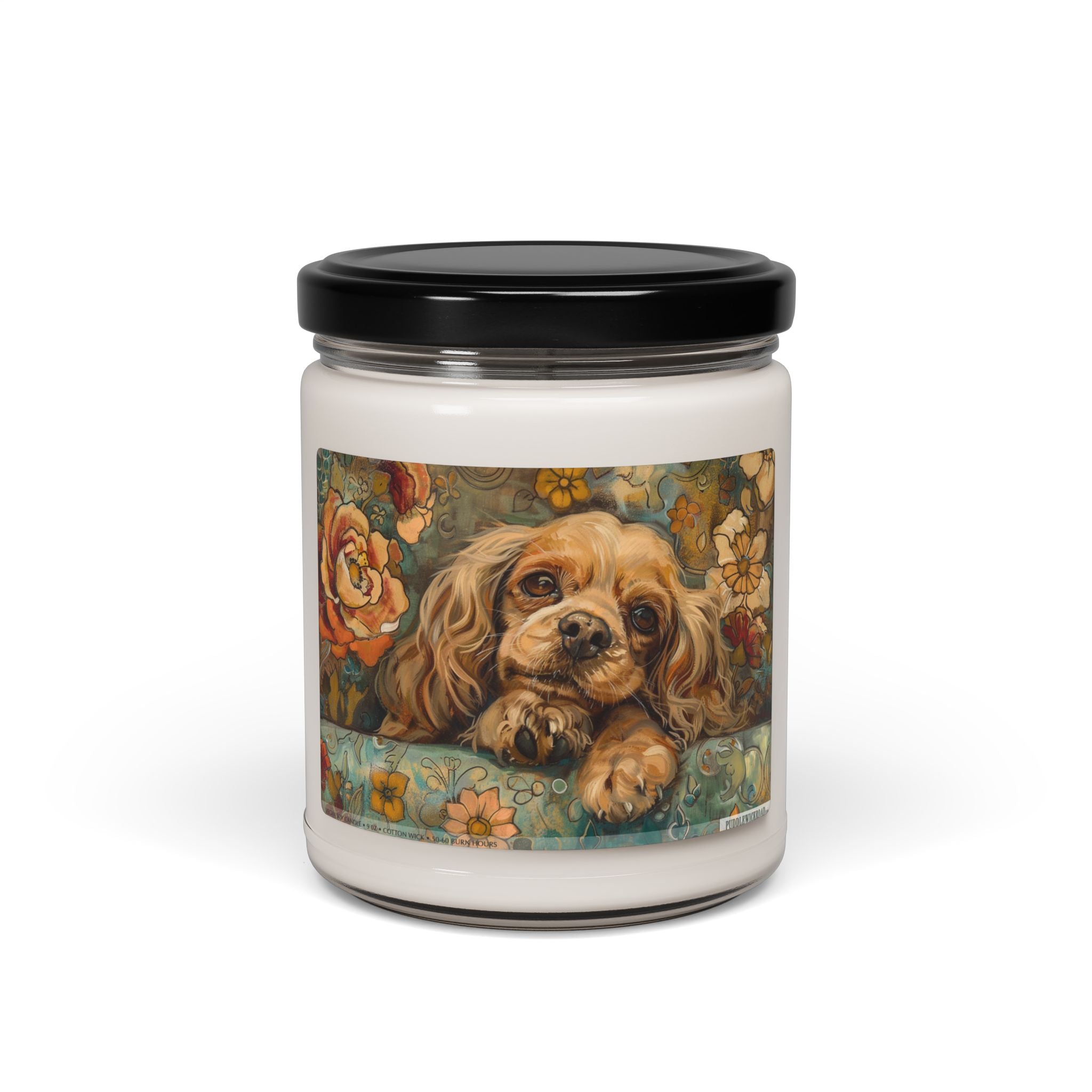 Cocker Spaniel Soy Candle - Vintage Floral Design, Pet Lover Gift - Darwin & Rose