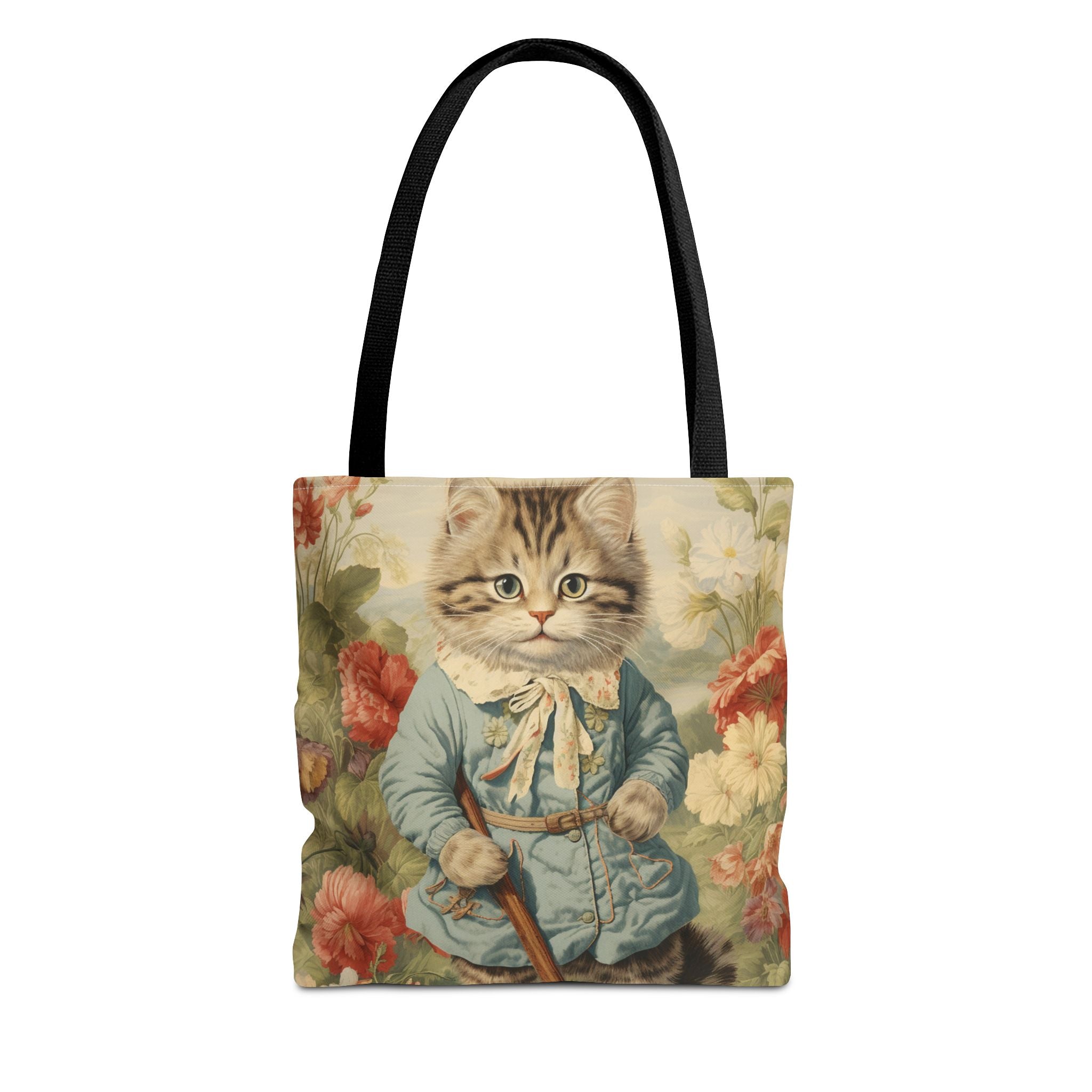 Whimsical Kitten Garden Tote Bag with Vintage Floral Design - Darwin & Rose