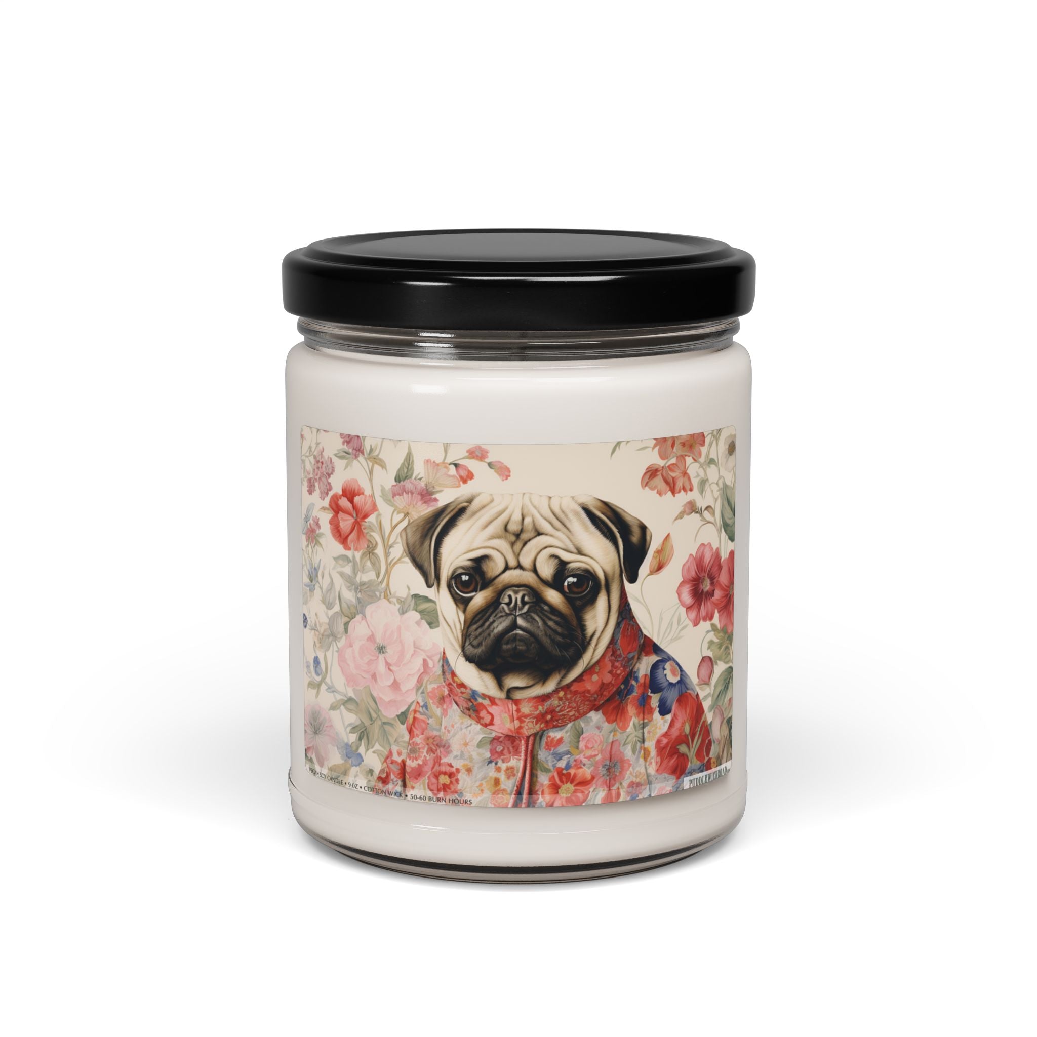 Pug Portrait Candle - Elegant Floral Dog Lover Gift Candle - Darwin & Rose