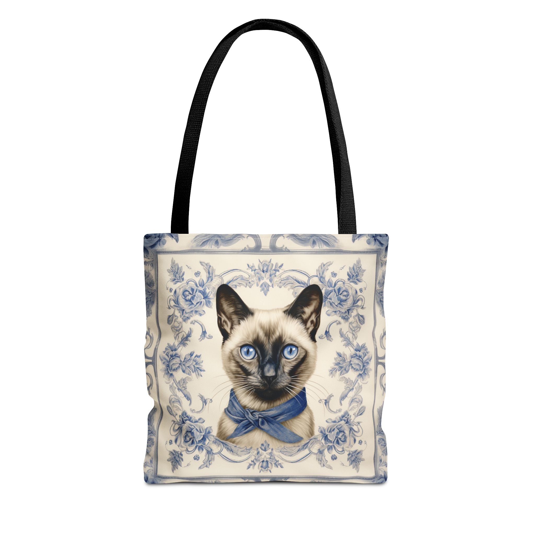 Siamese Cat Tote Bag with Vintage Blue Floral Design - Darwin & Rose