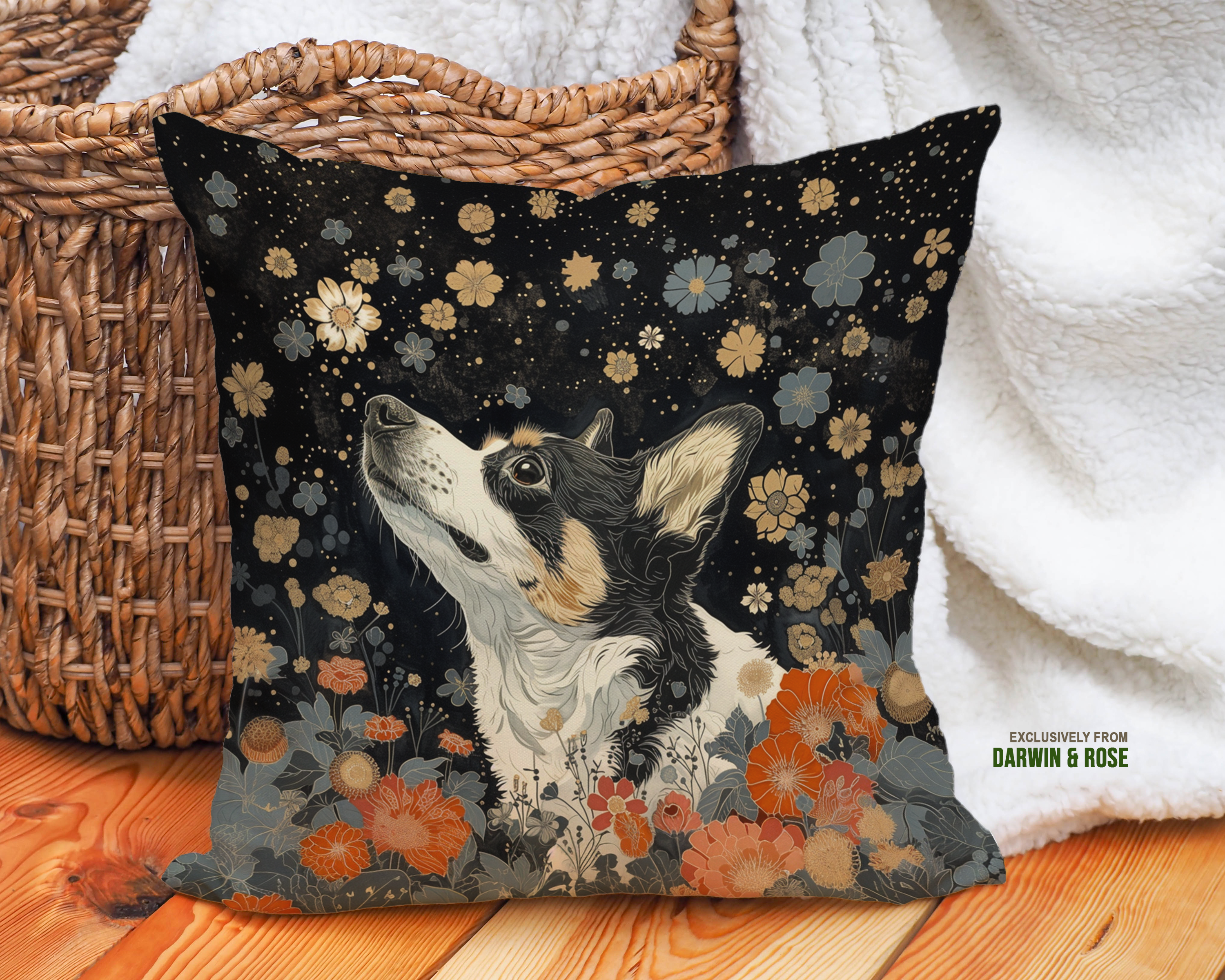 Cardigan Welsh Corgi Starry Night Boho Throw Pillow