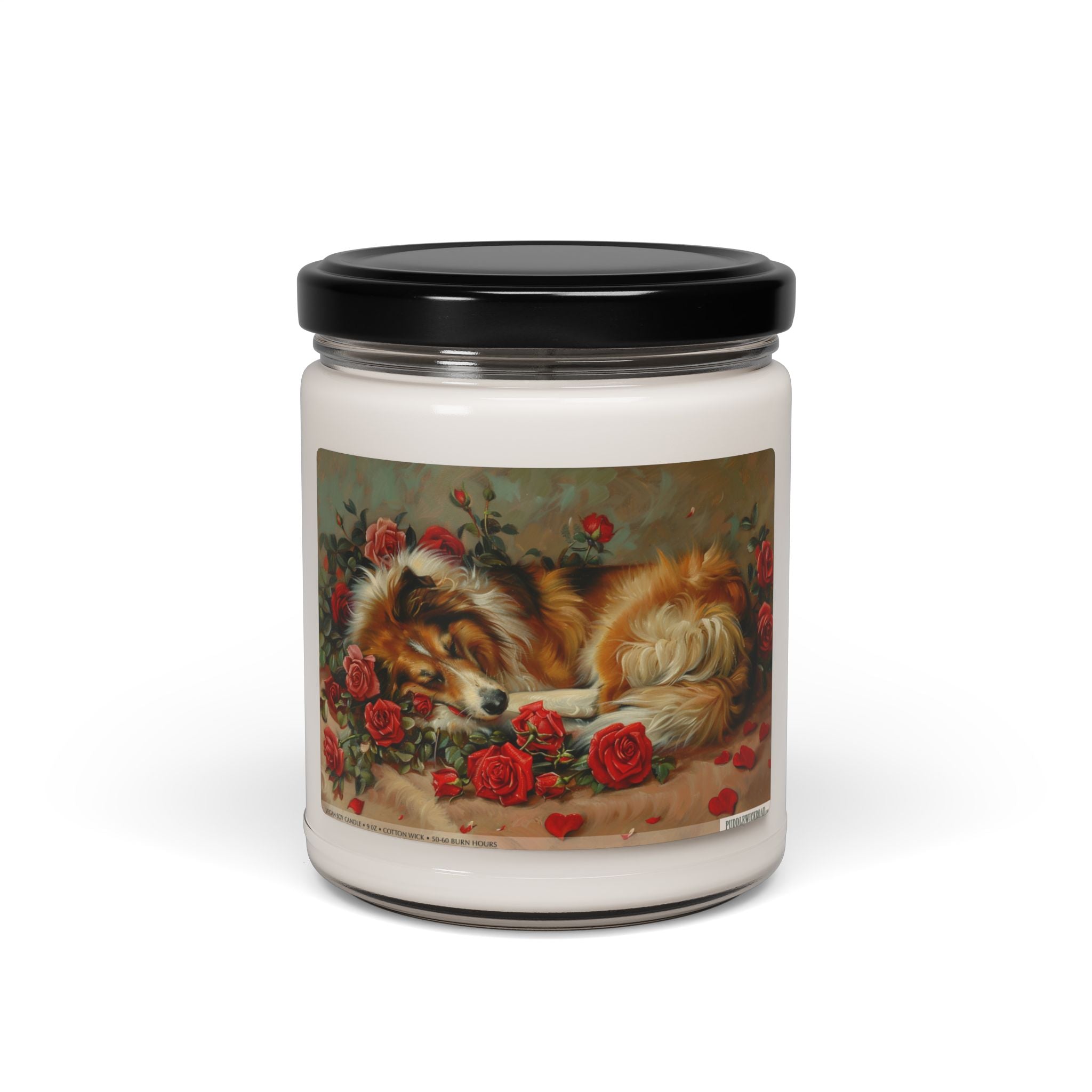 Elegant Collie Candle - Vintage Rose Art, Pet Lover Gift - Darwin & Rose