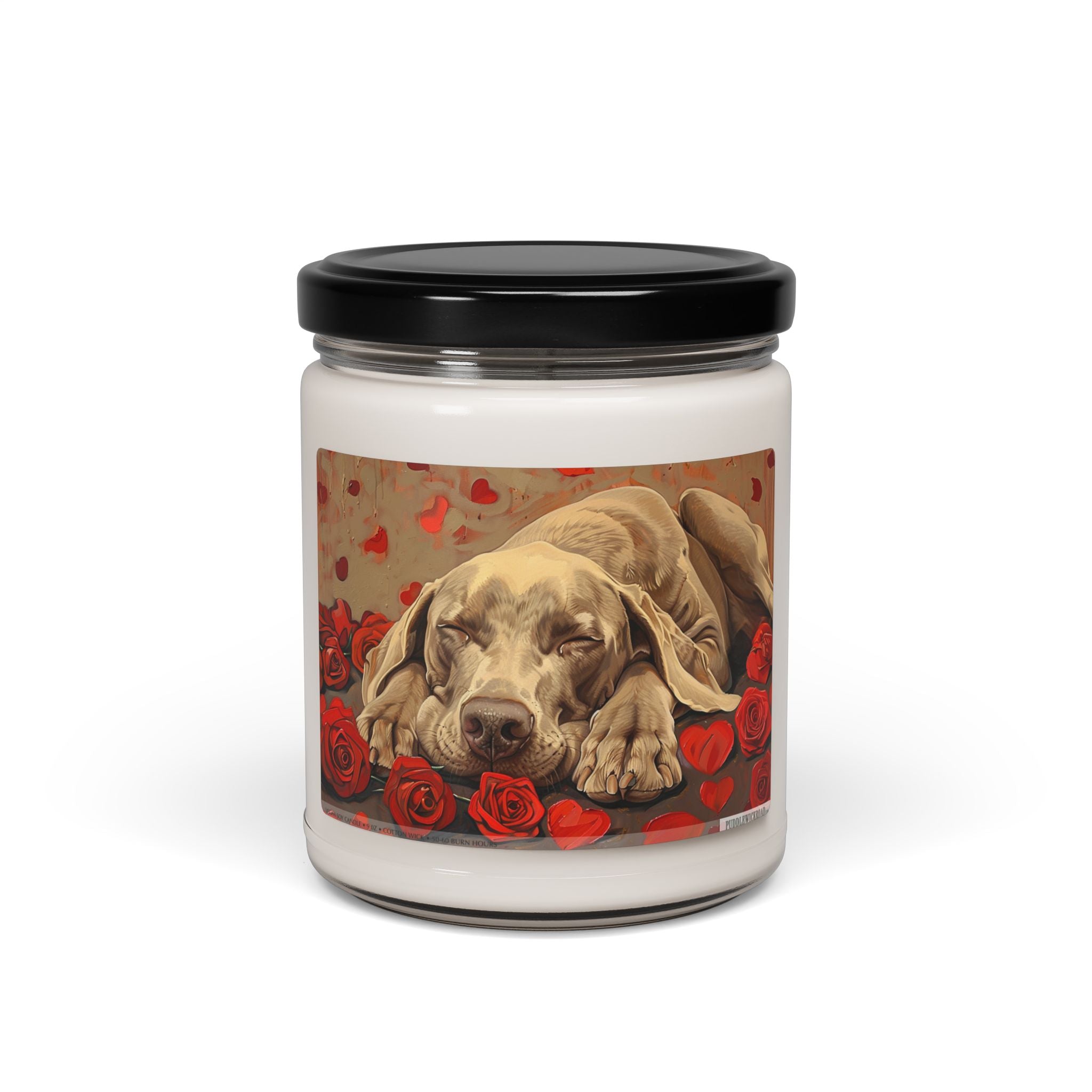 Weimaraner Love Candle - Romantic Puppy Gift with Roses and Hearts - Darwin & Rose