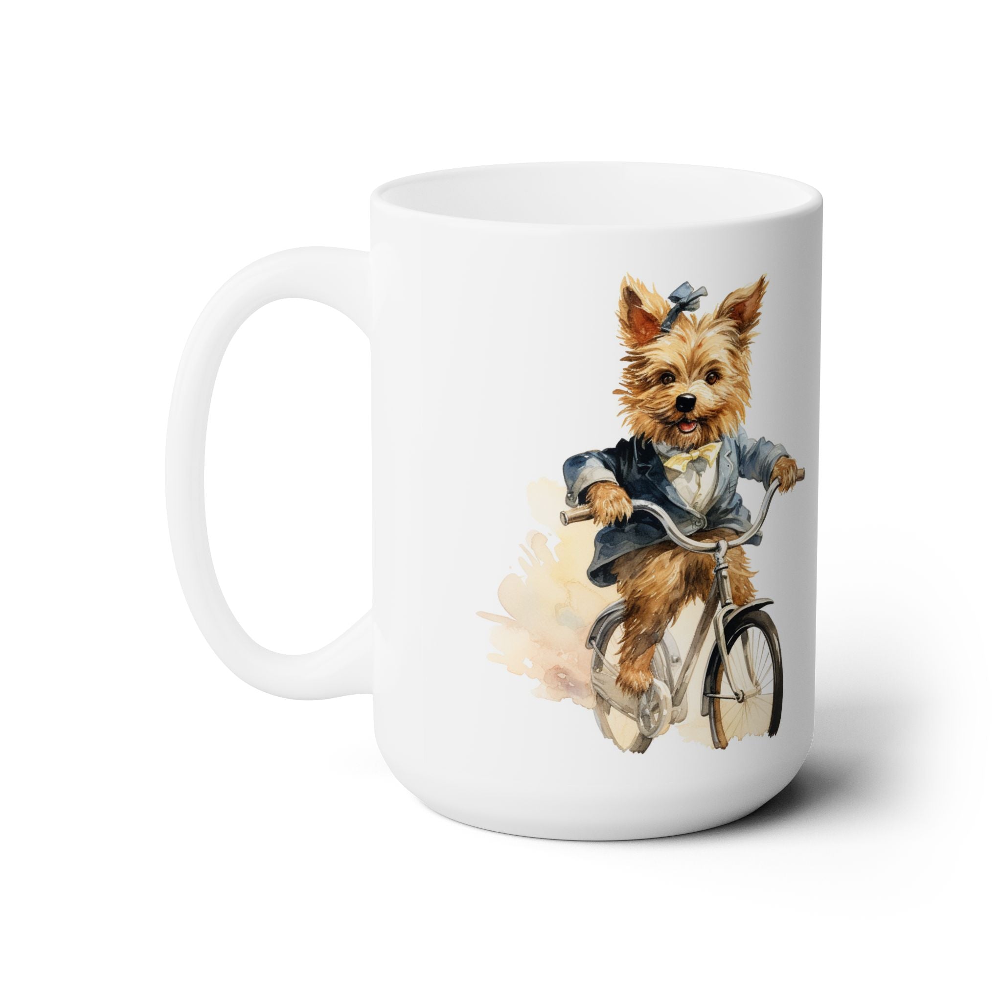 Yorkie on a Bicycle Mug - Adorable Yorkshire Terrier Coffee Cup - Darwin & Rose