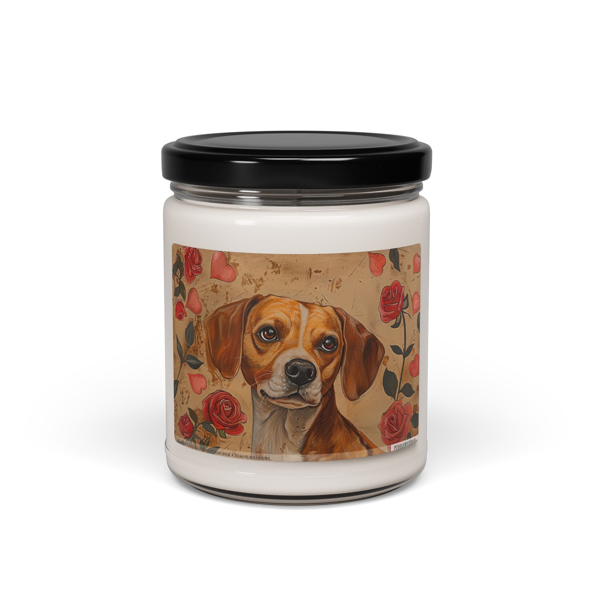 Beagle Love Soy Candle - Vintage Art with Roses, Perfect Dog Lover Gift - Darwin & Rose