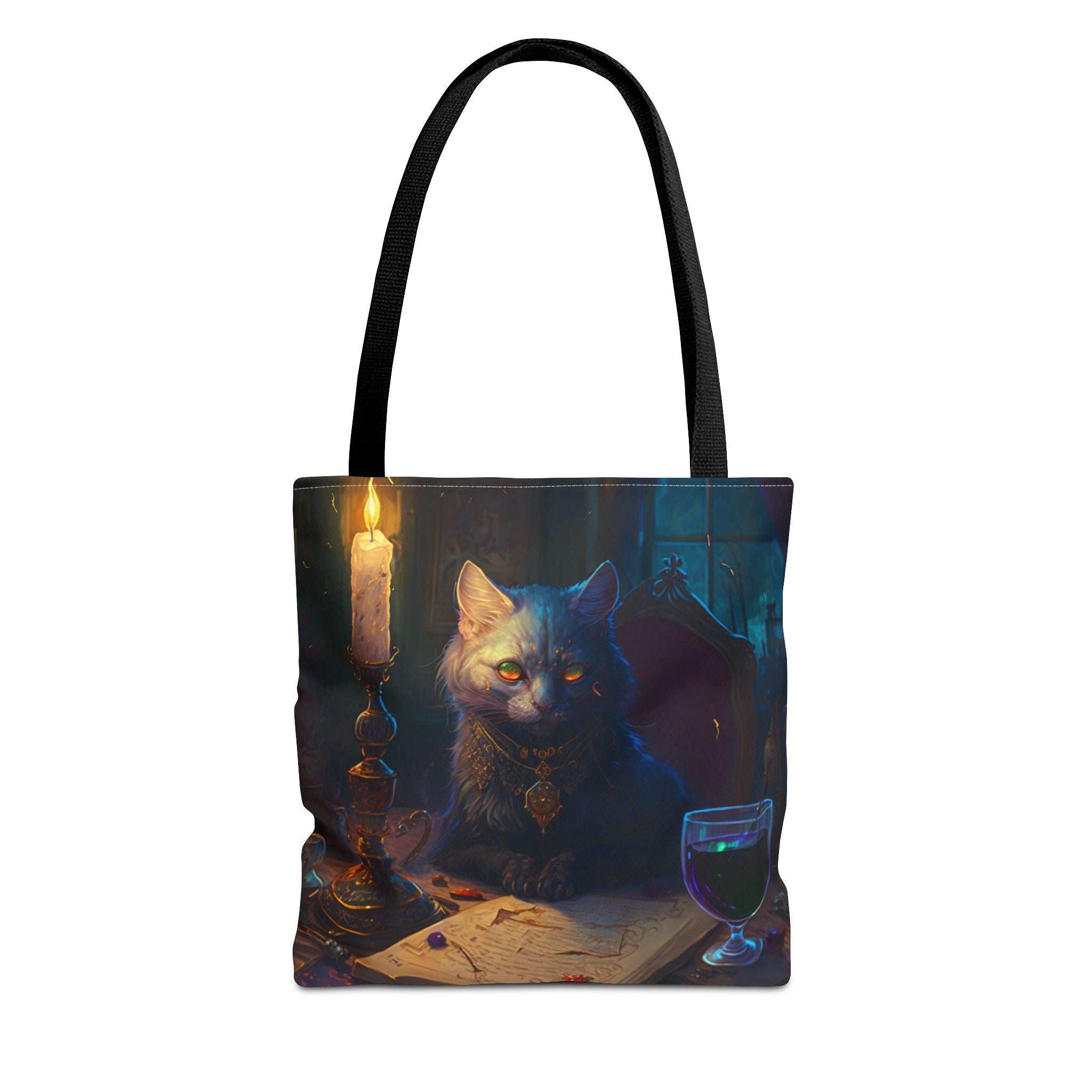 Mystical Cat Scholar Gothic Tote Bag with Candlelight Charm - Darwin & Rose