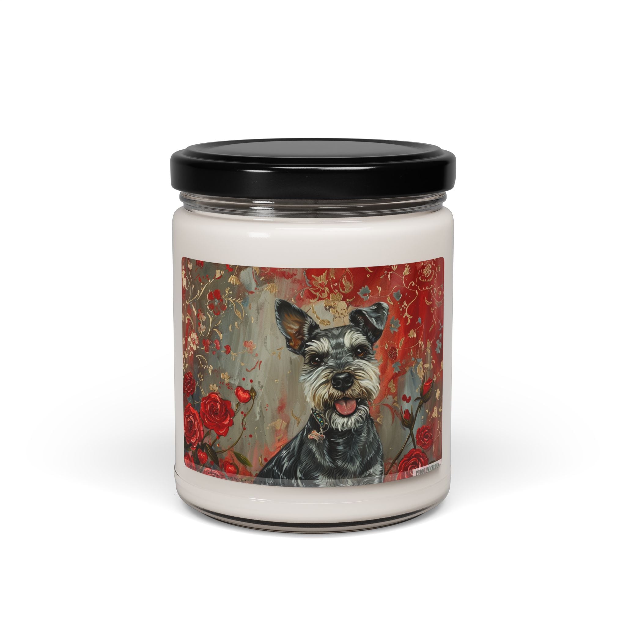 Mini Schnauzer Vintage Art Candle, Dog Lover Gift with Floral Design - Darwin & Rose