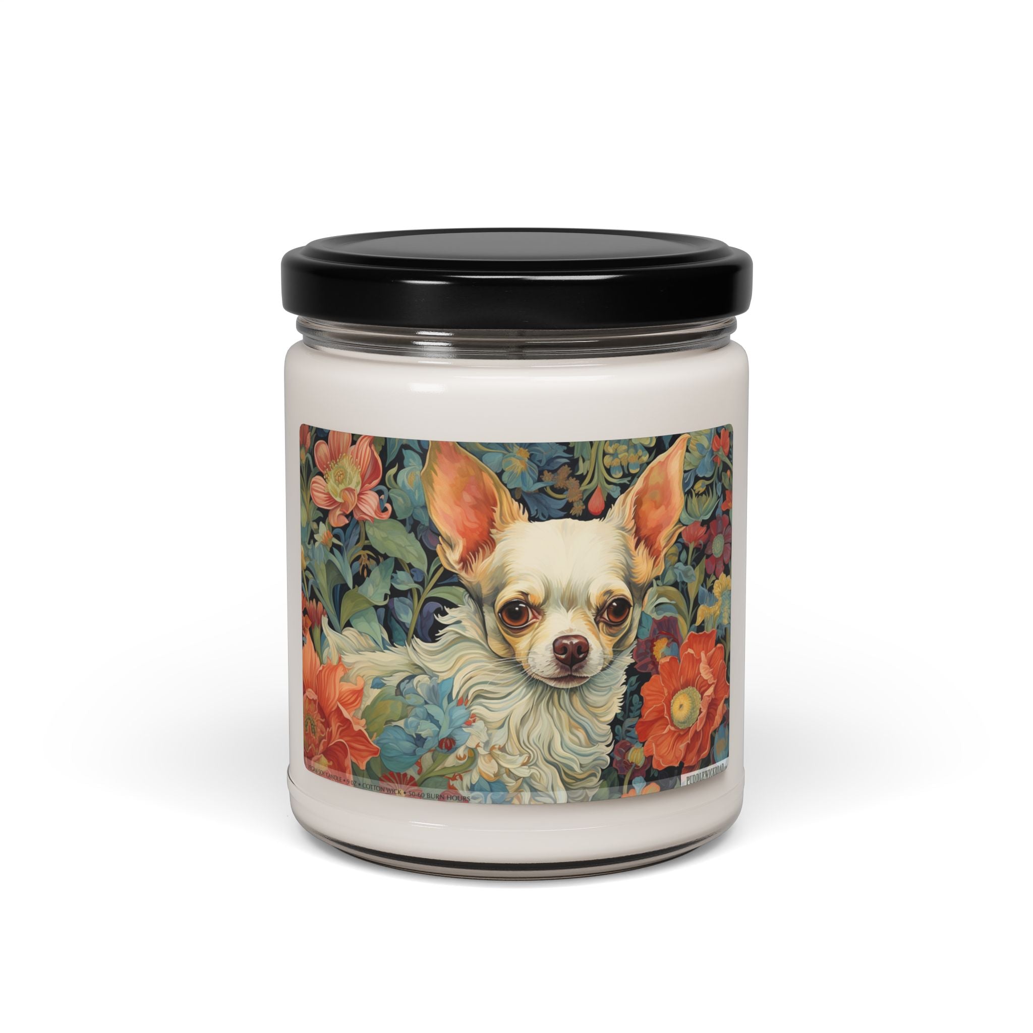 Charming Chihuahua Candle - Floral Art Soy Candle for Dog Lovers - Darwin & Rose