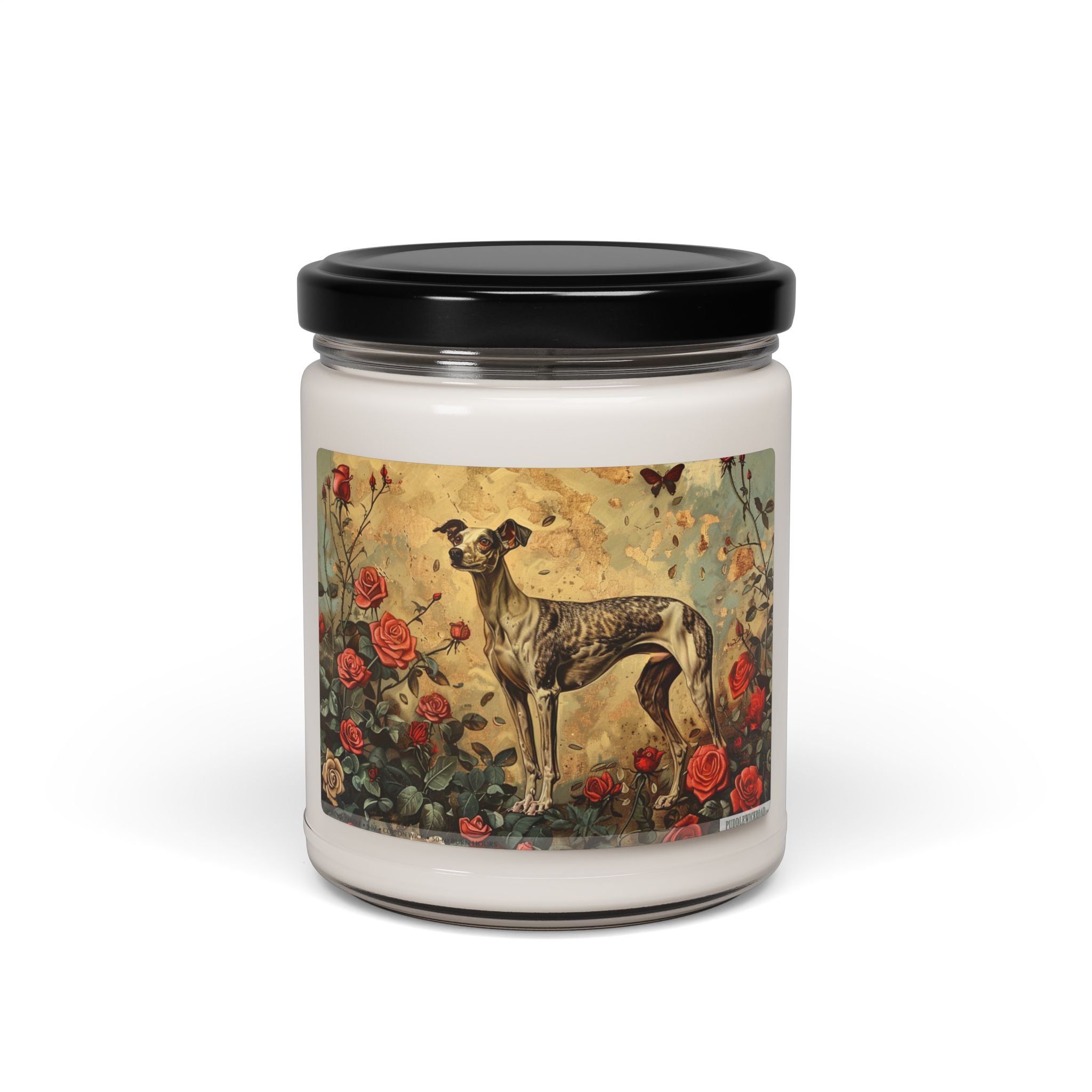 Whippet Rose Garden Candle - Vintage Art Dog Lover Gift - Darwin & Rose