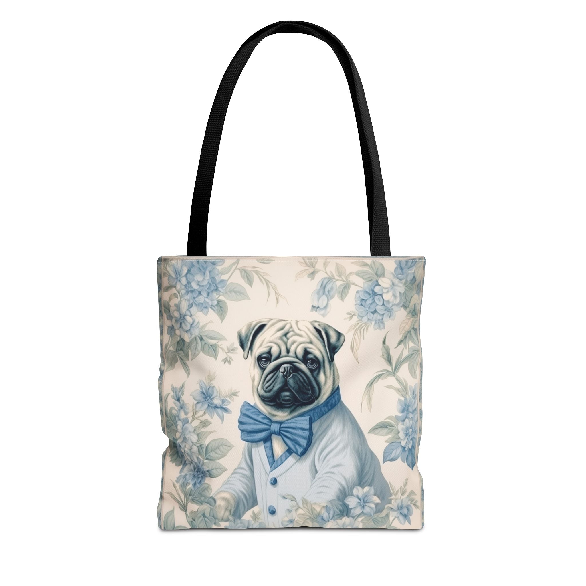Charming Blue Pug Tote Bag | Floral Canvas Accessory for Dog Lovers - Darwin & Rose