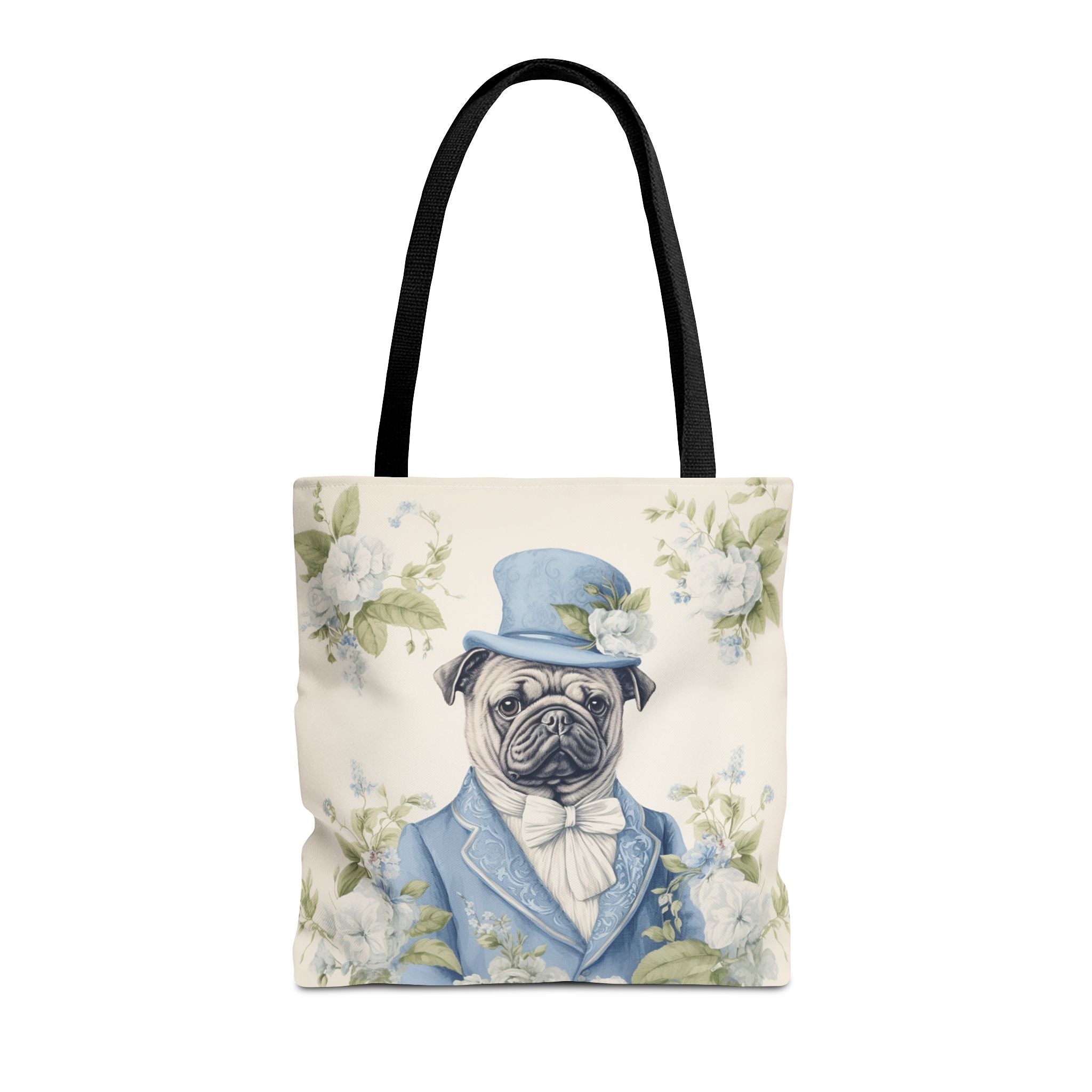 Dapper Pug Tote Bag, Elegant Floral Eco-Friendly Market Bag - Darwin & Rose