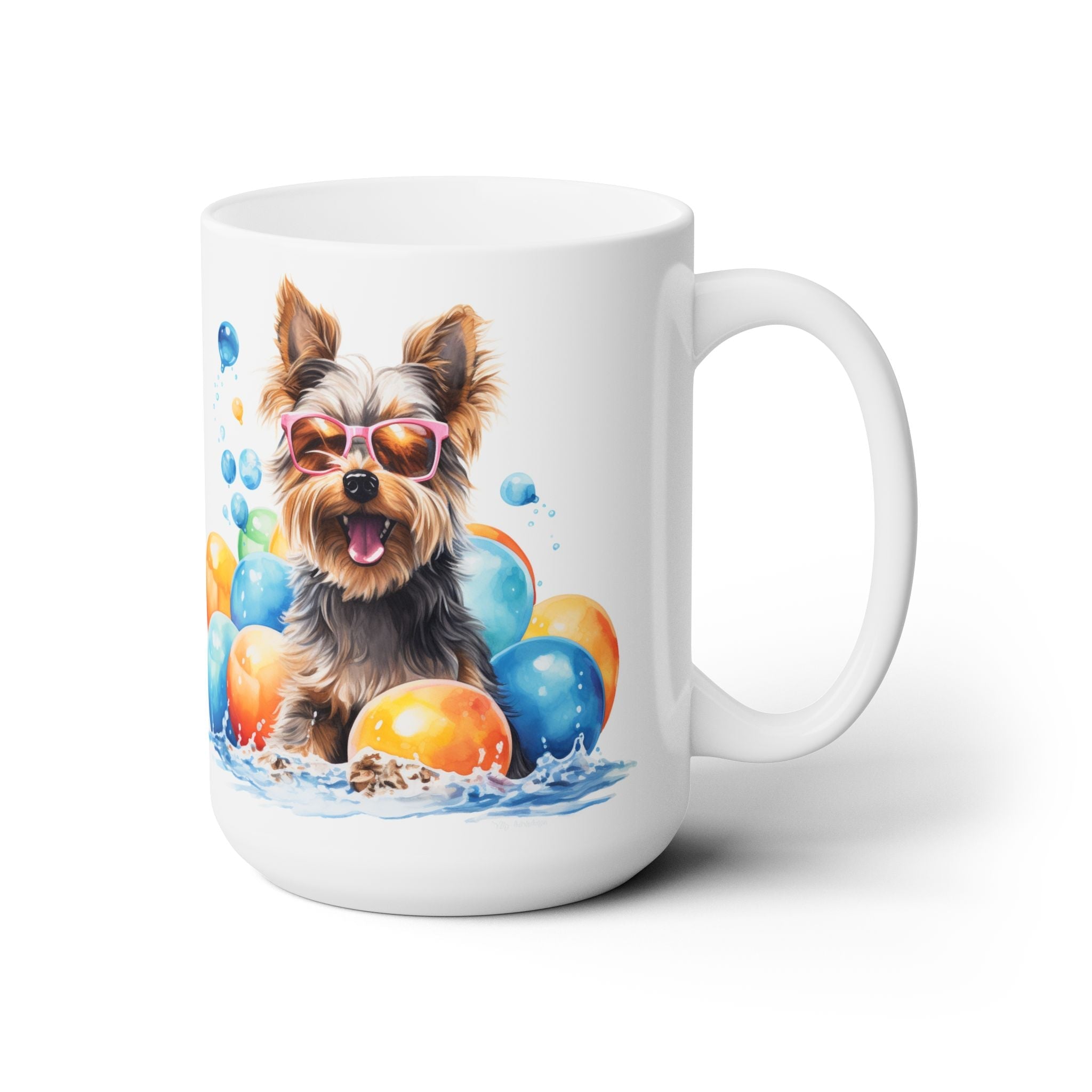 Yorkie Fun Mug - Yorkshire Terrier with Sunglasses and Balloons - Darwin & Rose