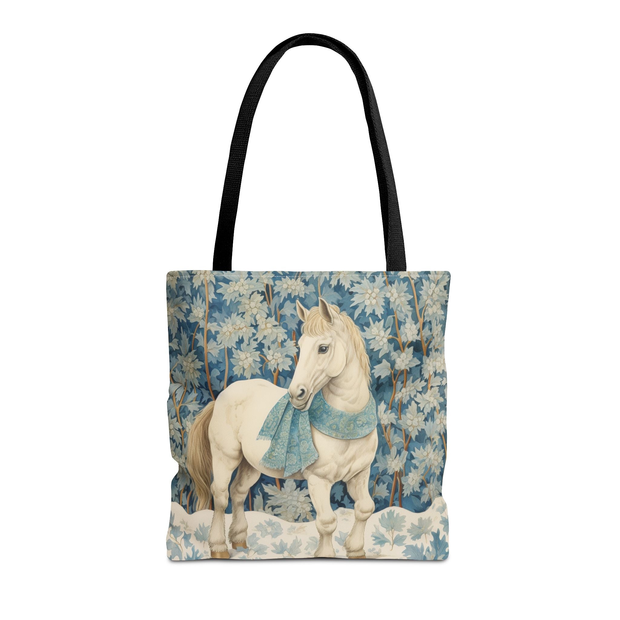 Elegant Winter Horse Tote Bag, Floral Design with Scarf Accent - Darwin & Rose