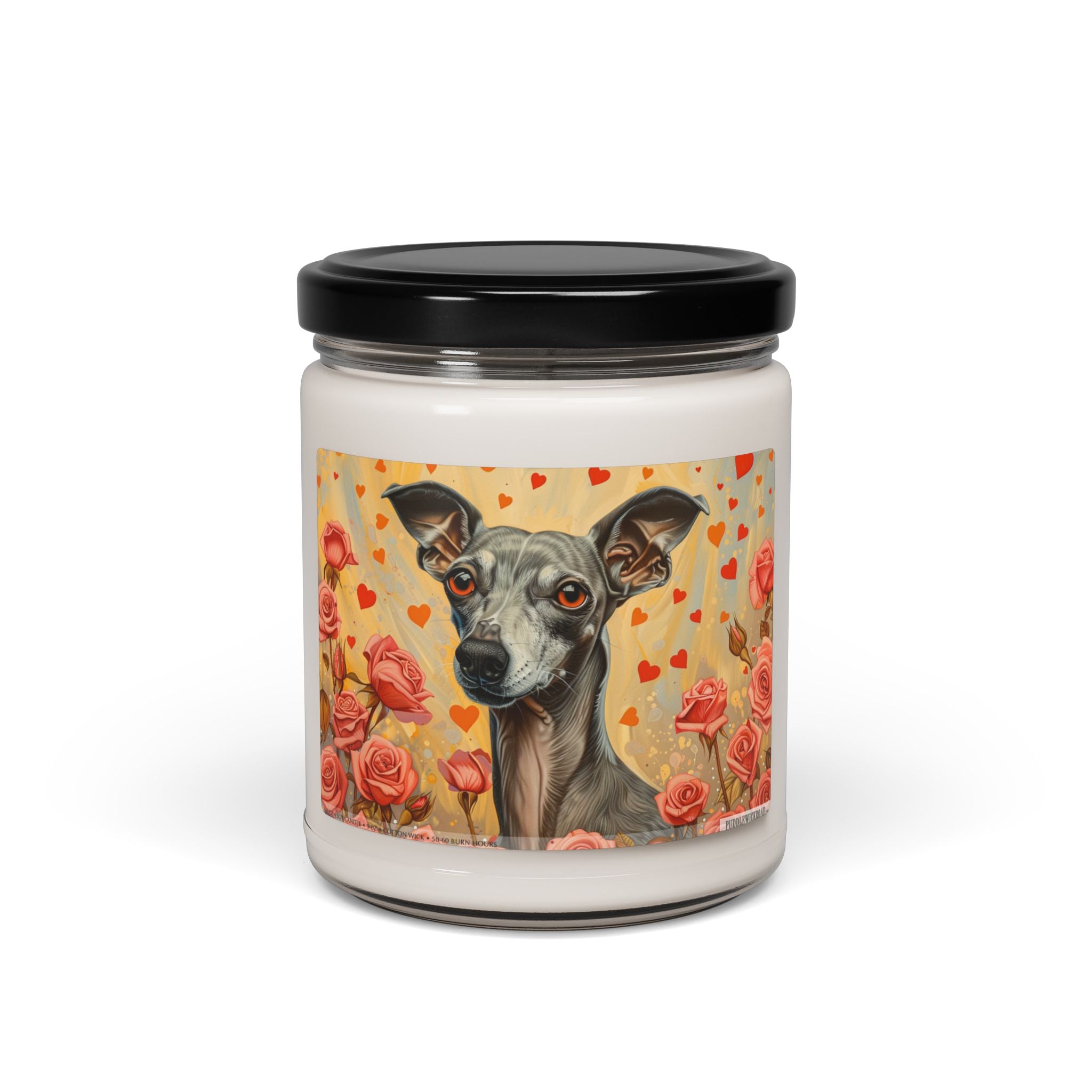 Italian Greyhound Love Candle - Dog Lover Gift with Roses and Hearts - Darwin & Rose