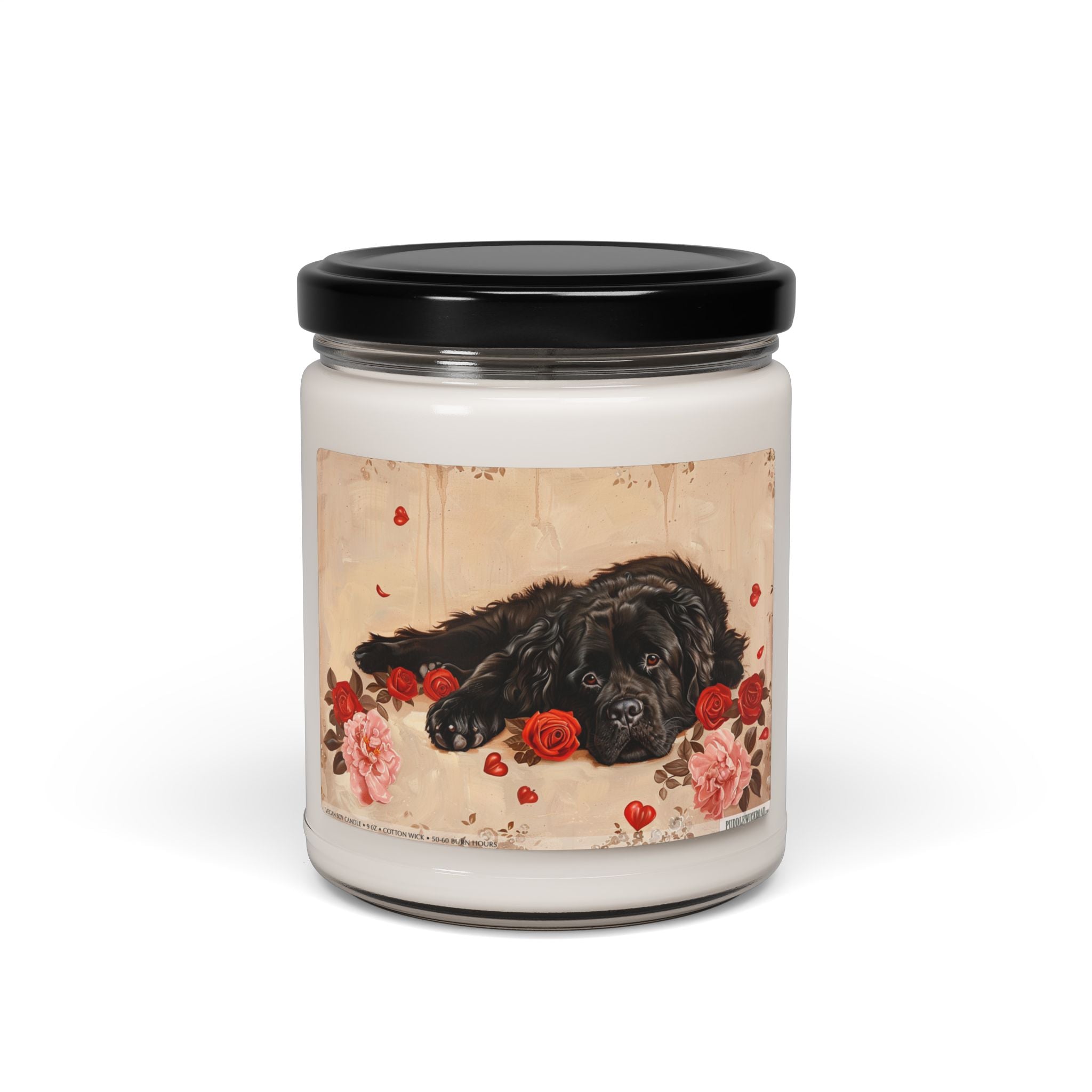 Newfoundland Dog Memorial Candle - Vintage Rose Design Gift - Darwin & Rose
