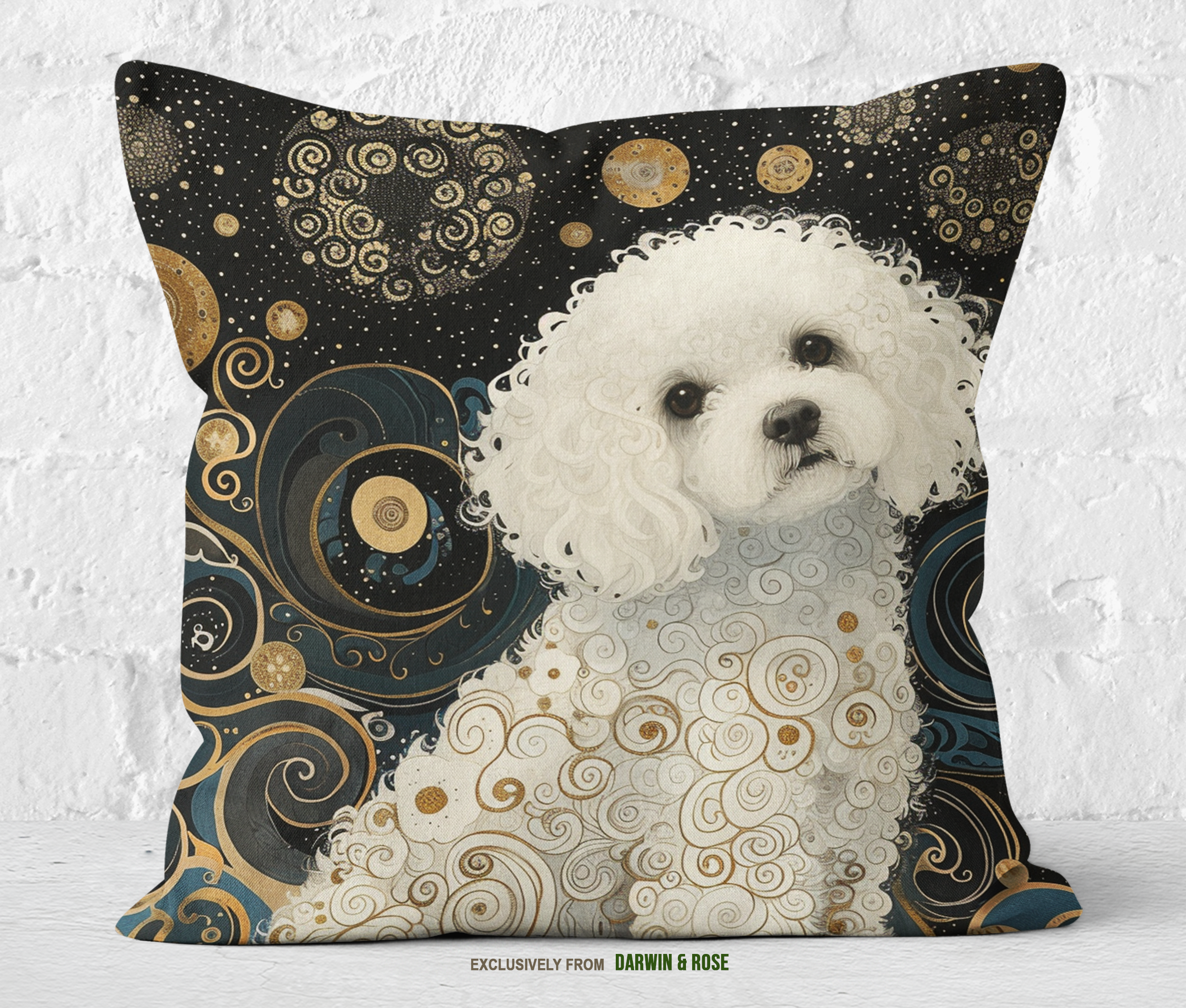 Starry Night Bichon Frise Throw Pillow – Modern Artistic Design