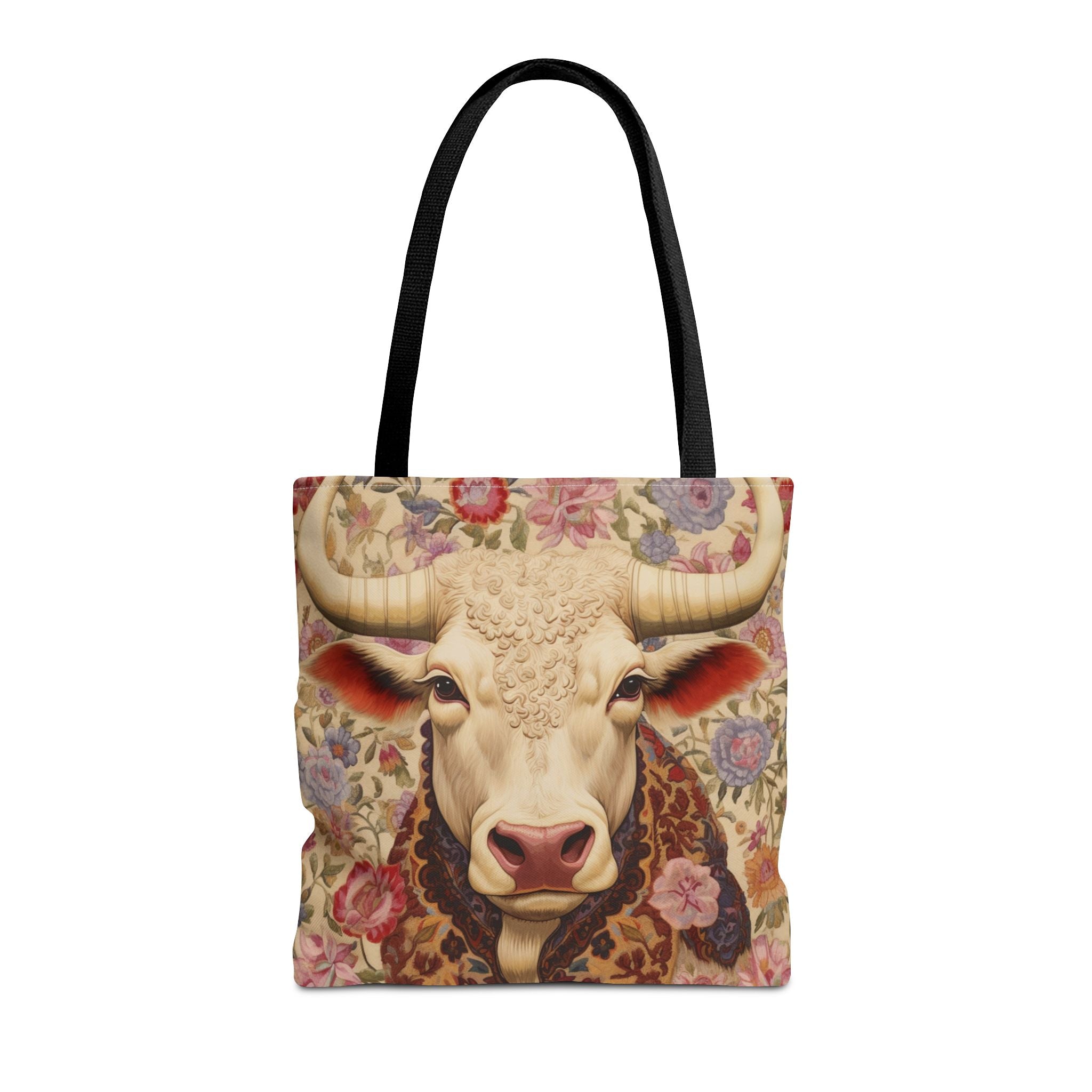 Floral Bull Art Tote Bag - Rustic Eco-Friendly Market Tote - Darwin & Rose