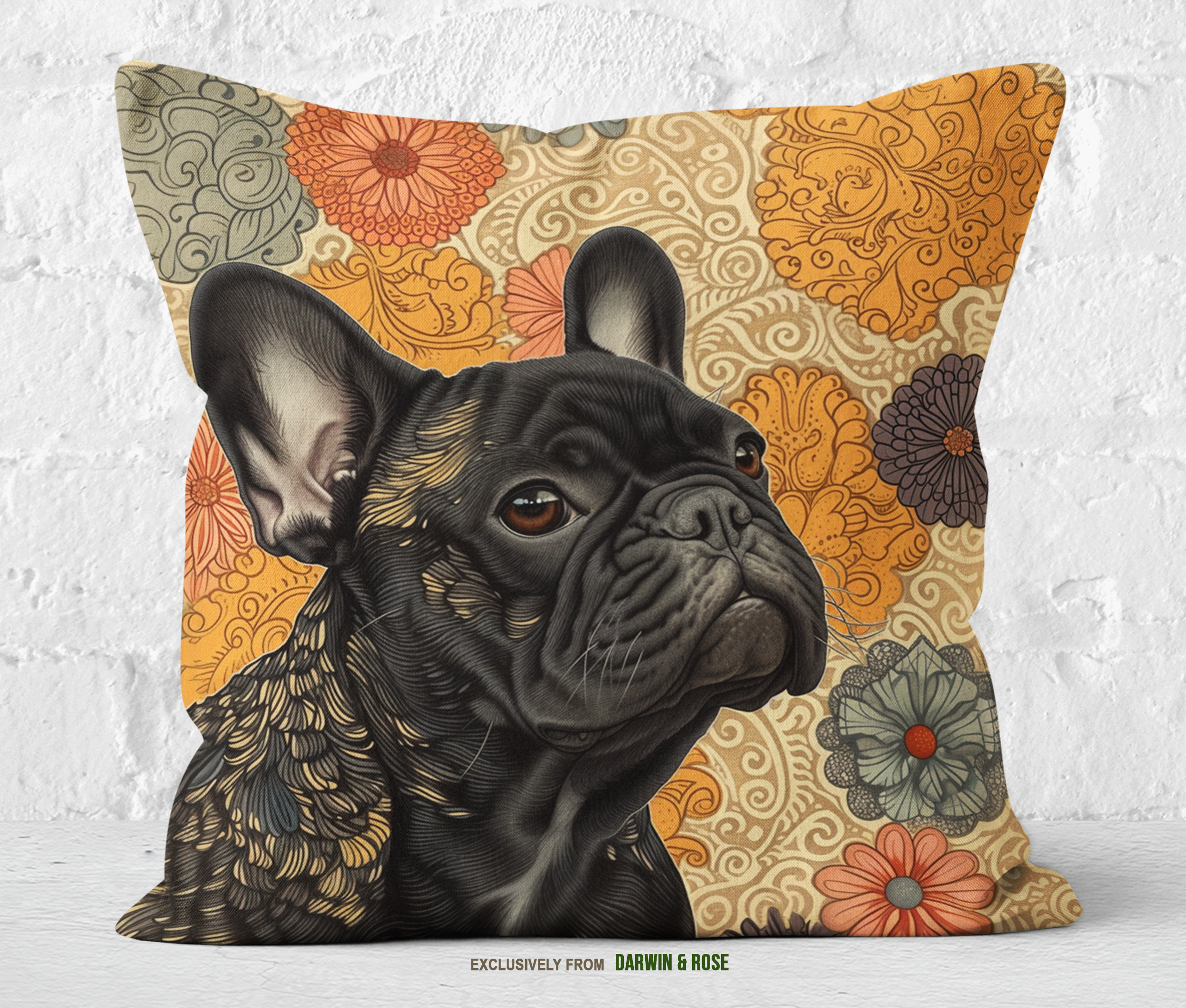 French Bulldog Floral Charm Throw Pillow - Modern Boho Style