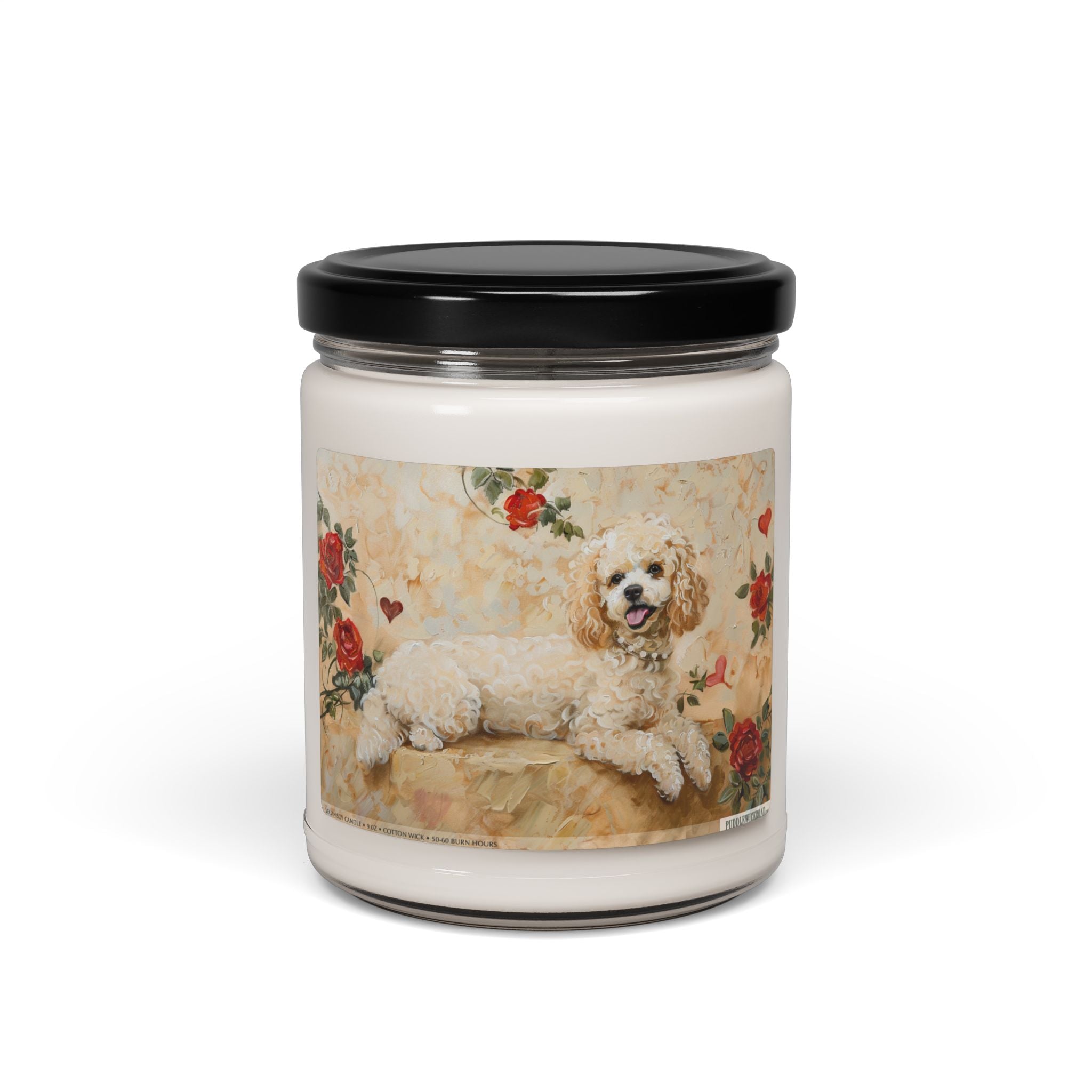 Cozy Poodle Candle with Vintage Roses Design - Pet Lover Gift - Darwin & Rose