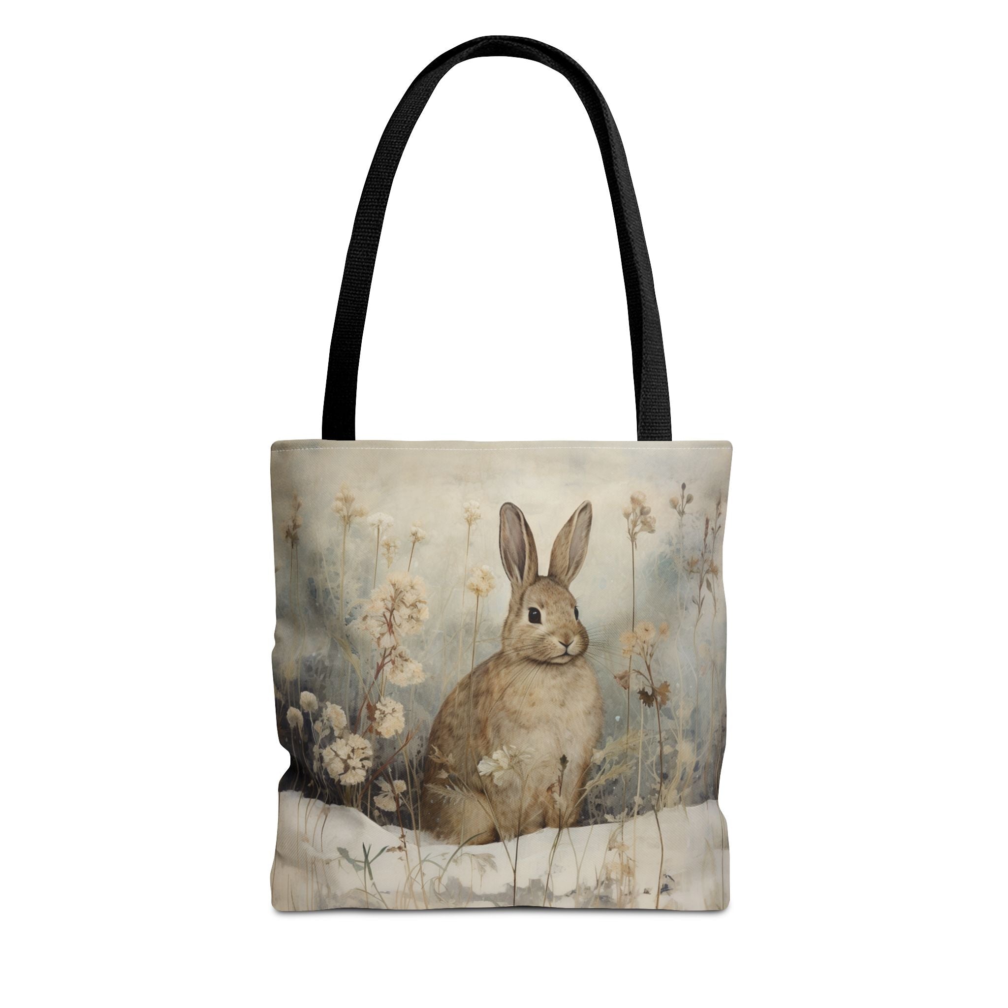 Winter Rabbit Tote Bag, Elegant Floral Design for Nature Lovers - Darwin & Rose