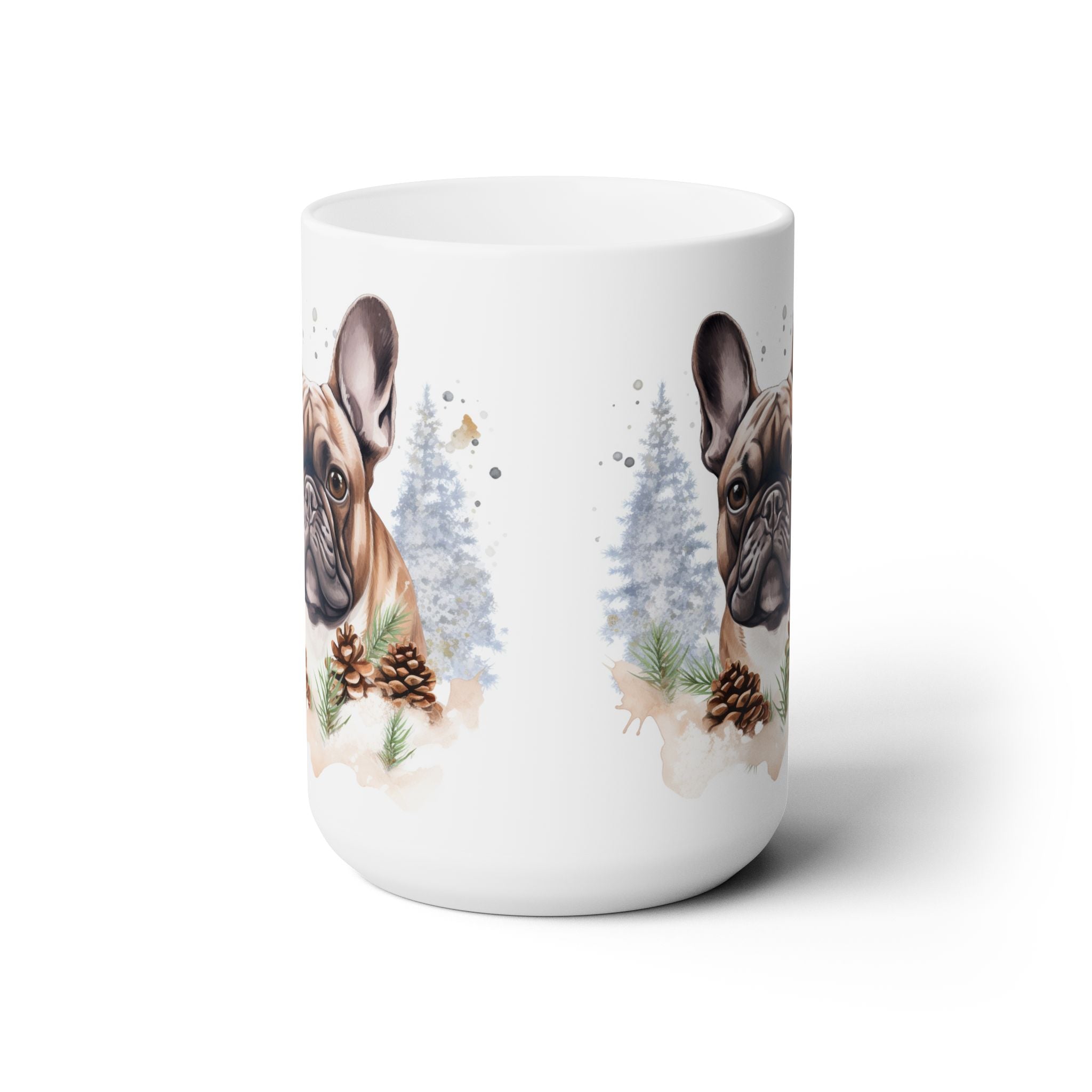 Frenchie Winter Wonderland Coffee Mug with Pinecones - Darwin & Rose